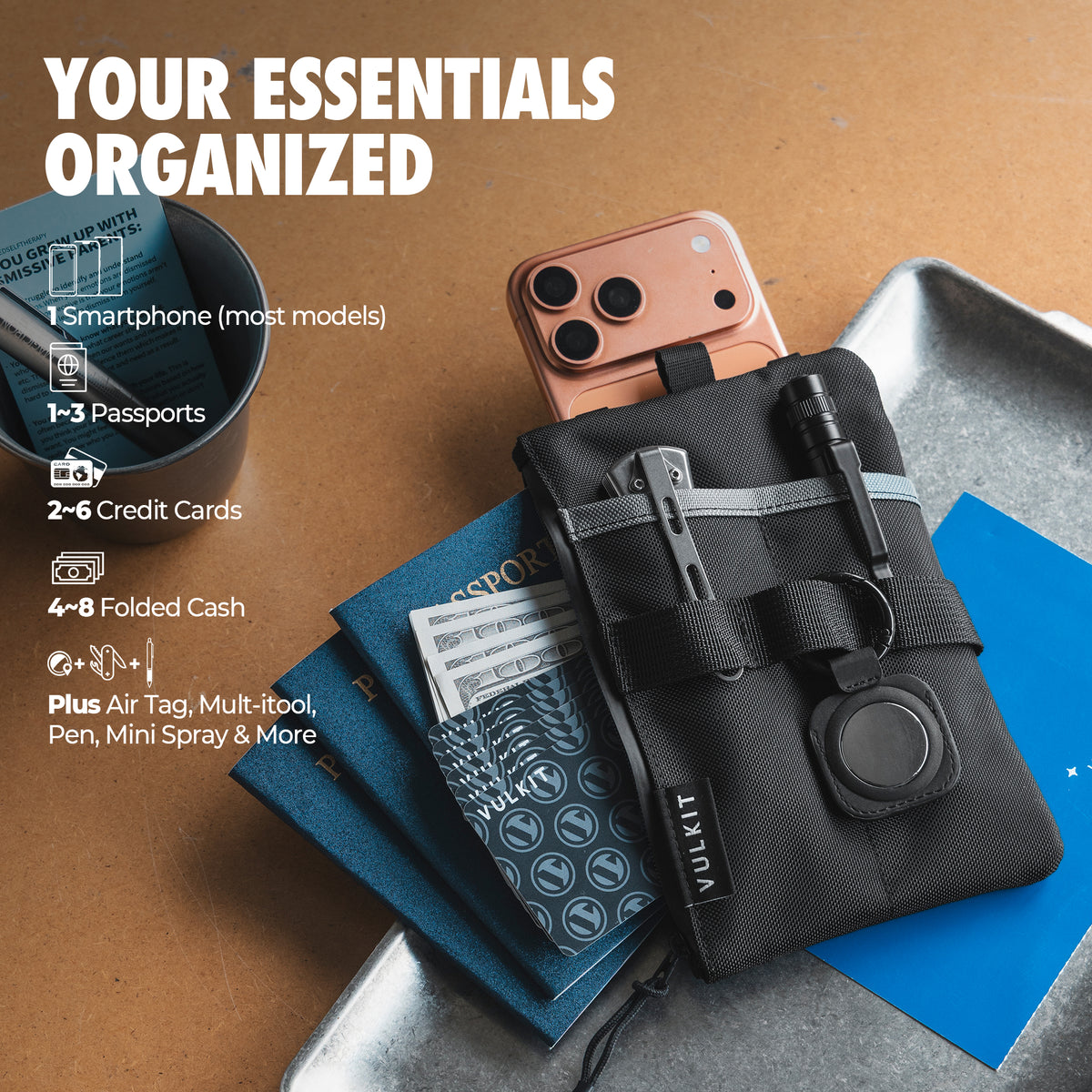 VB118-Travel wallet with RFID protection, featuring a passport holder; waterproof and anti-theft