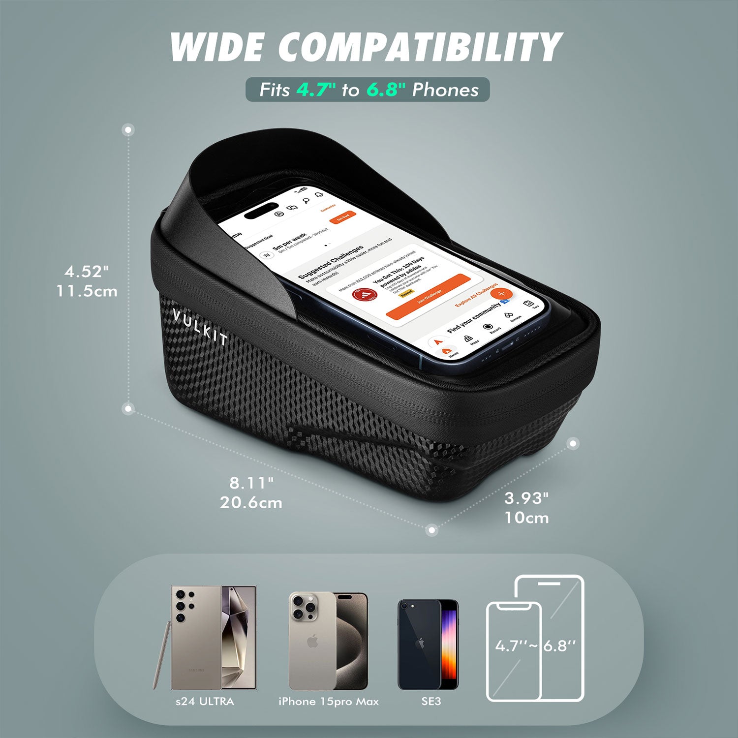 VBB100 - Bike Frame Bag with Touchscreen Phone Holder, Waterproof Cycling Pouch for Road and Mountain Bikes