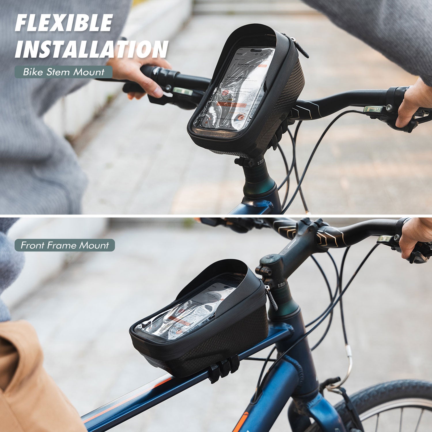 VBB100 - Bike Frame Bag with Touchscreen Phone Holder, Waterproof Cycling Pouch for Road and Mountain Bikes