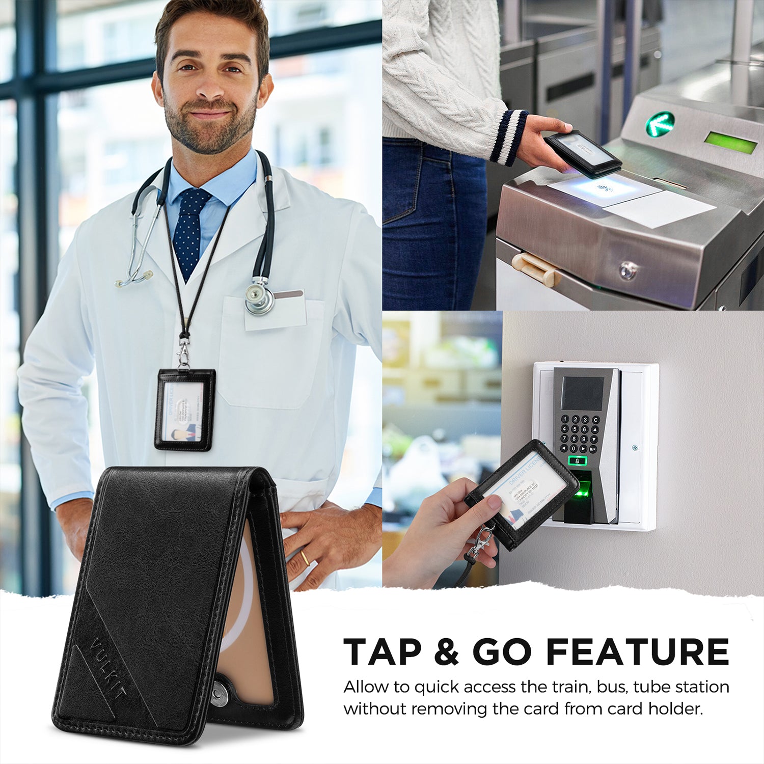 VBH101 - Leather Card Holder Bus Train ID Travel Card Holder/Driving Lisence Minimalist Wallet ID Badge Credit Card Holder