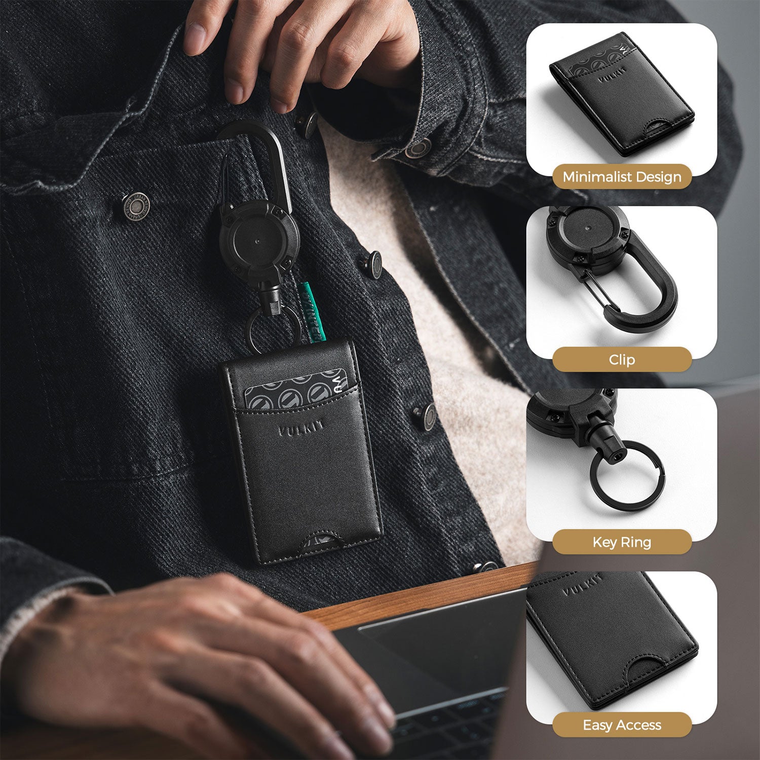 VBH102-Leather Bifold Badge Holder Wallet with Retractable Clip