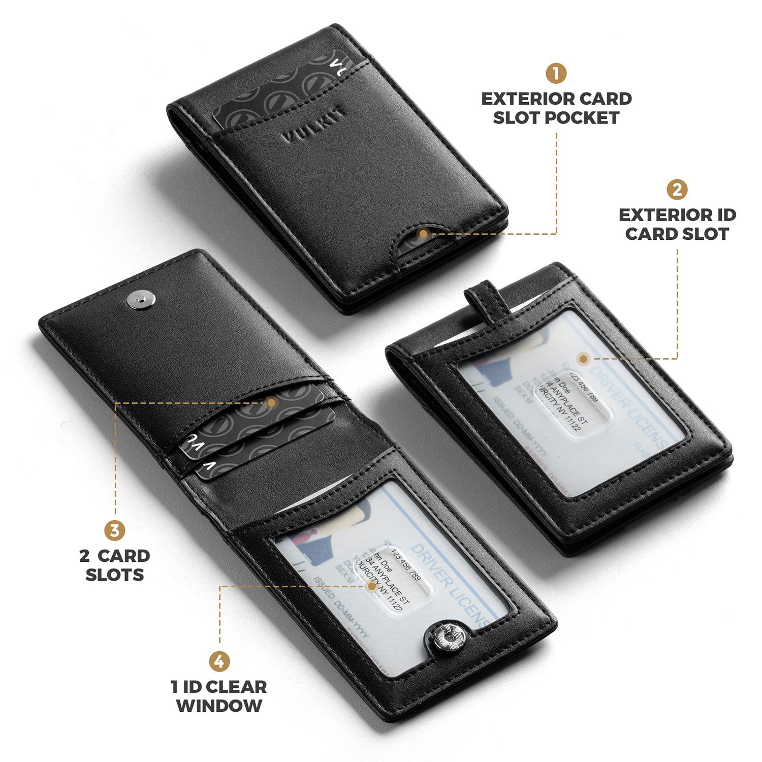 VBH102-Leather Bifold Badge Holder Wallet with Retractable Clip