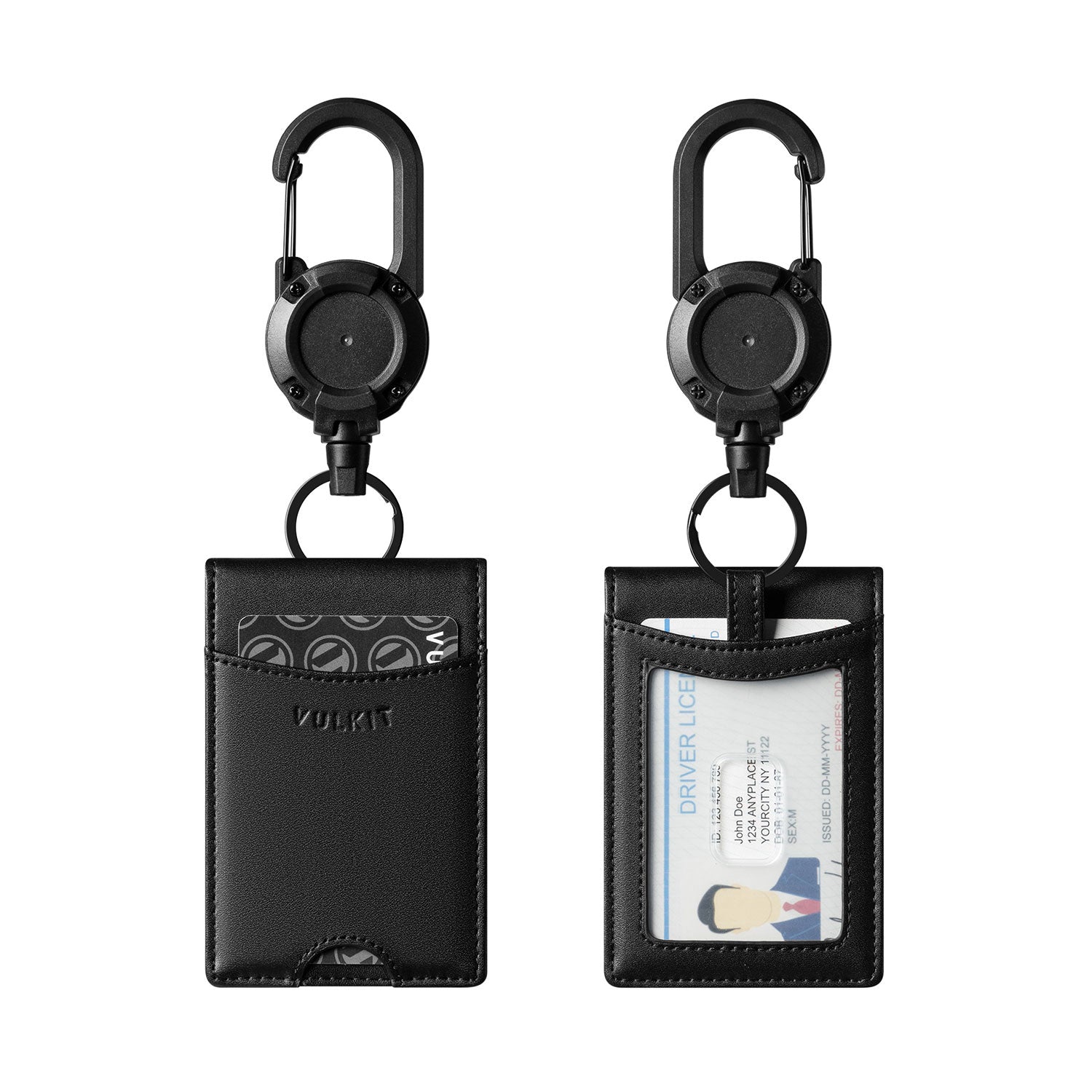 VBH102-Leather Bifold Badge Holder Wallet with Retractable Clip