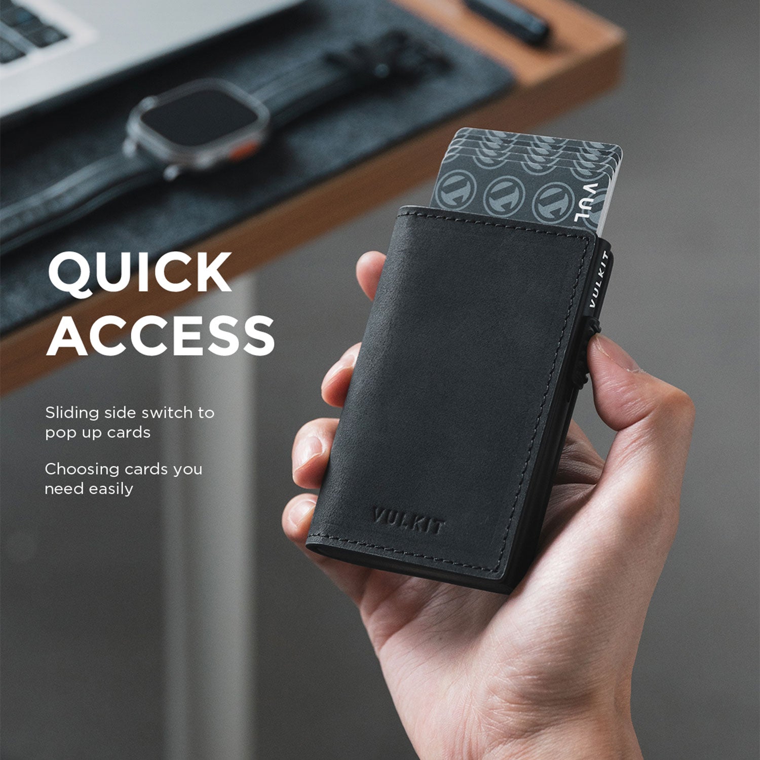 VC305P - Slim Leather Pop-Up Card Holder Wallet , RFID Blocking, Holds 11 Cards & Cash