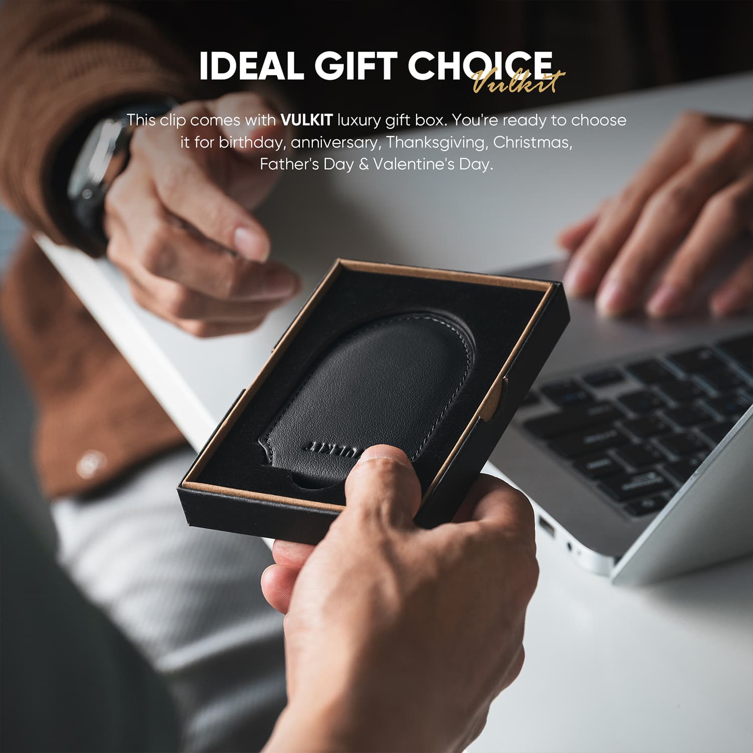 VMC103P - Genuine Leather Magnetic Money Clip, Minimalist Design, Holds Up to 20 Cash