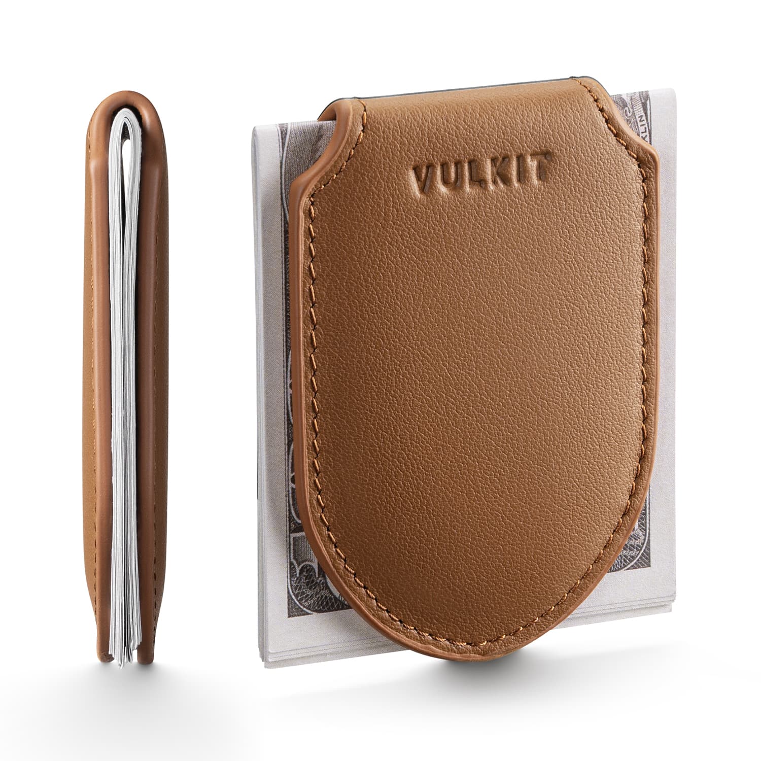 VMC103P - Genuine Leather Magnetic Money Clip, Minimalist Design, Holds Up to 20 Cash