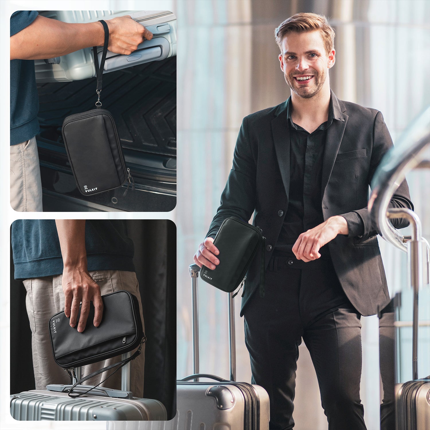 VPW103 - RFID Blocking Family Passport Holder Travel Wallet for 4 Passports with Wrist Strap for Tickets Money Cards