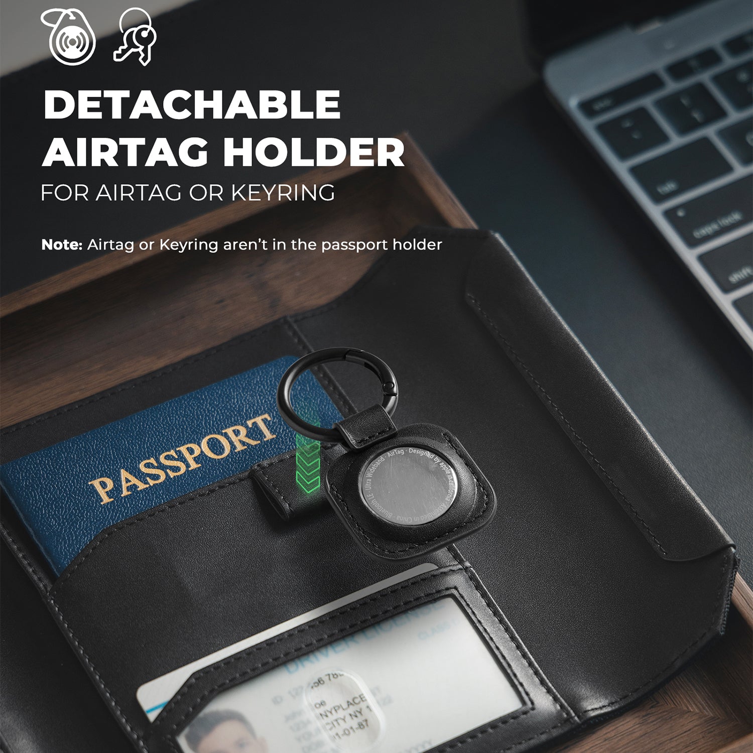 VPW104 - RFID Blocking Passport Card Holder with Magnetic Closure and Removable AirTag Holder