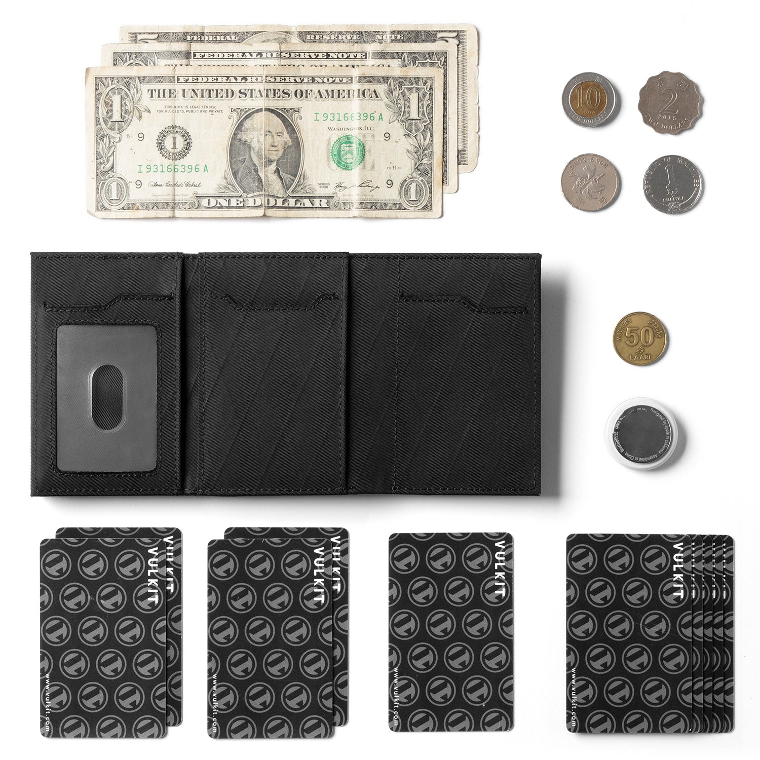 VC302F- Waterproof Fabic, Side Slider Mechanism, Back Zipper Slot, Magnetic Strip Closure Tri-fold Wallet