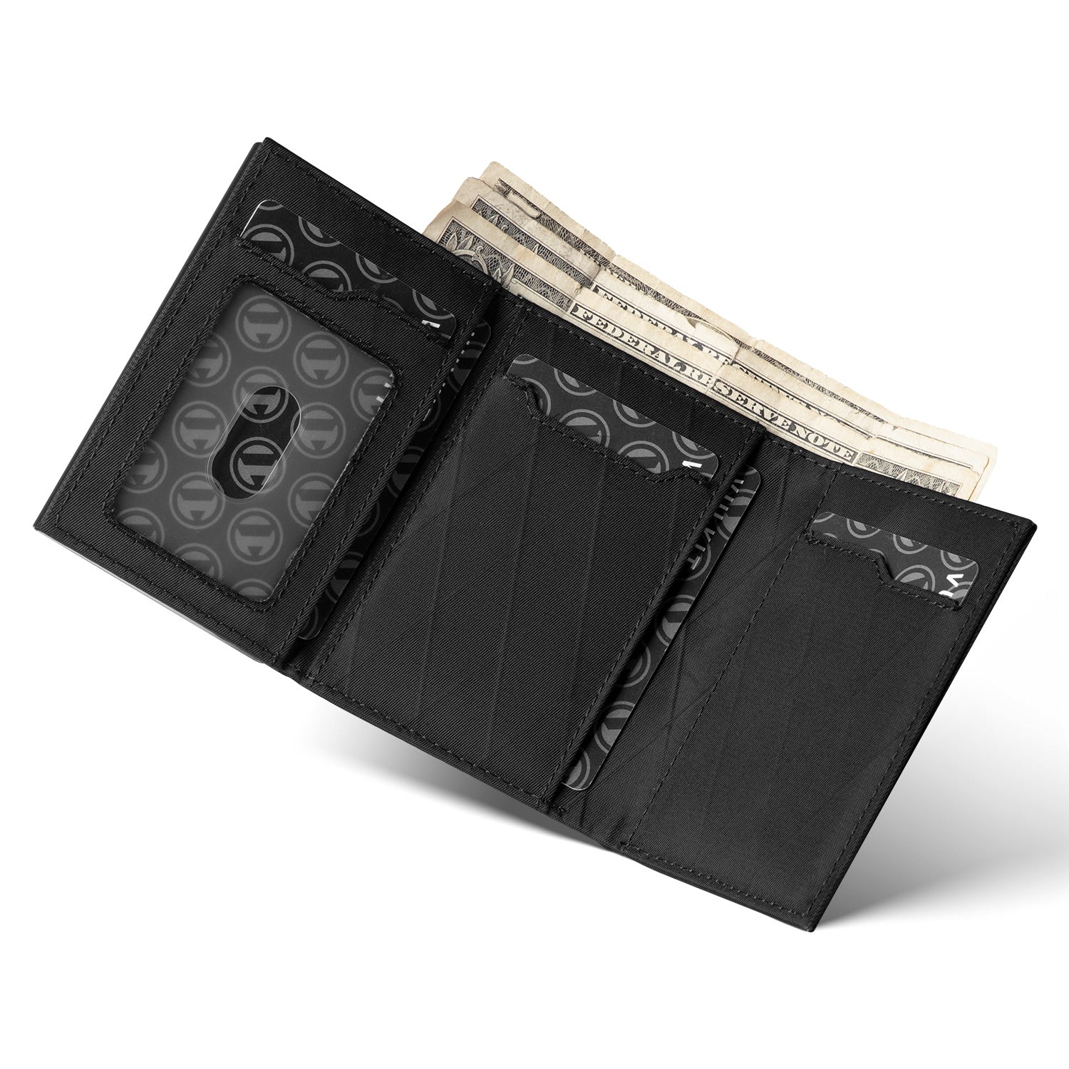 VC302F- Waterproof Fabic, Side Slider Mechanism, Back Zipper Slot, Magnetic Strip Closure Tri-fold Wallet