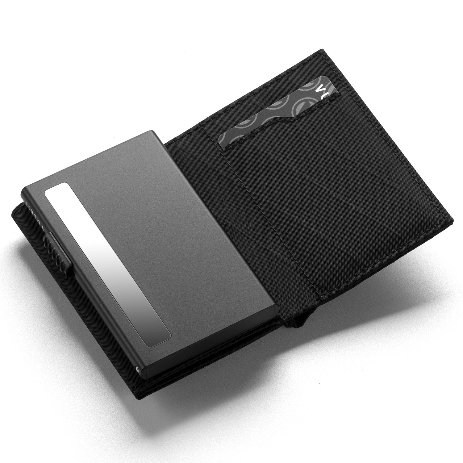 VC302F- Waterproof Fabic, Side Slider Mechanism, Back Zipper Slot, Magnetic Strip Closure Tri-fold Wallet