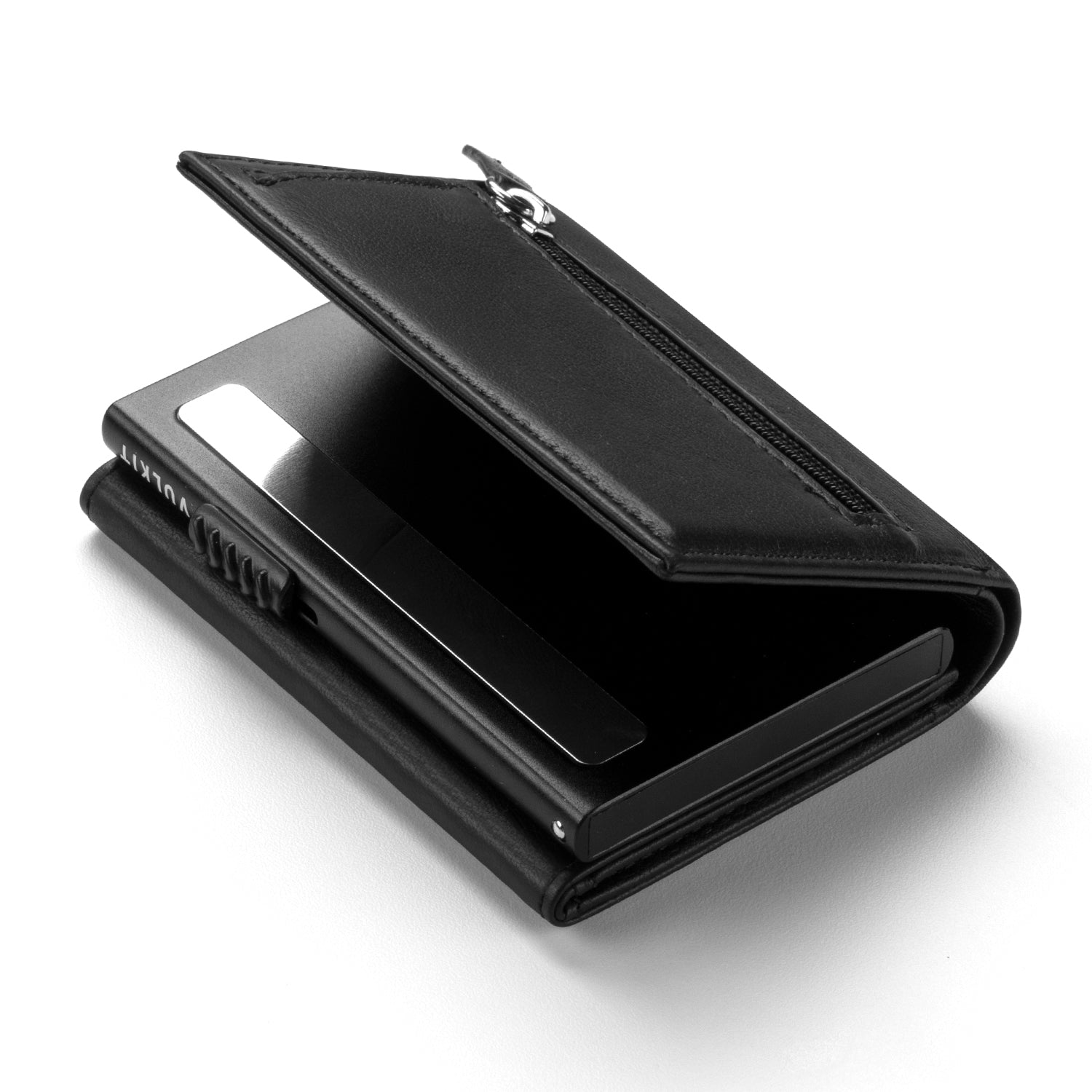 VC302P- Genuine Leather, Side Slider Mechanism, Back Zipper Slot, Magnetic Strip Closure Tri-fold Wallet