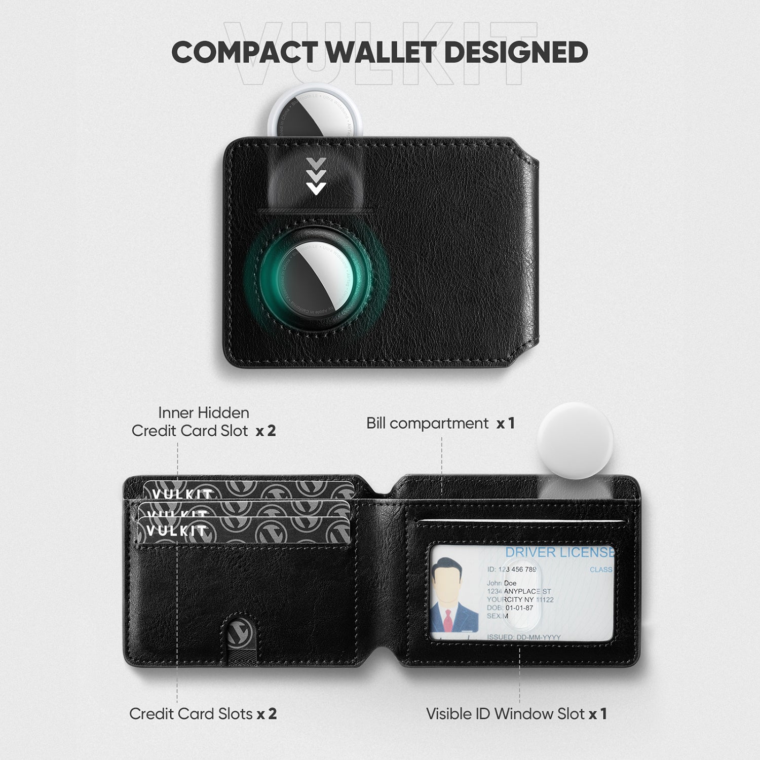 VW127-Smart Slim RFID Blocking Wallet with AirTag Holder – VULKIT