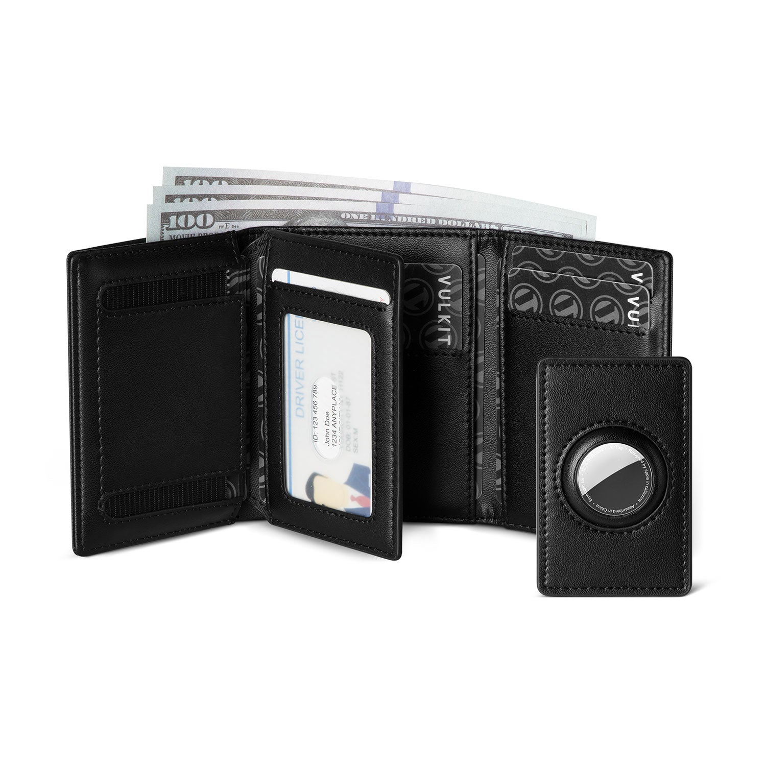 VW126-Mens Leather Trifold Wallet with Airtag Card Case and