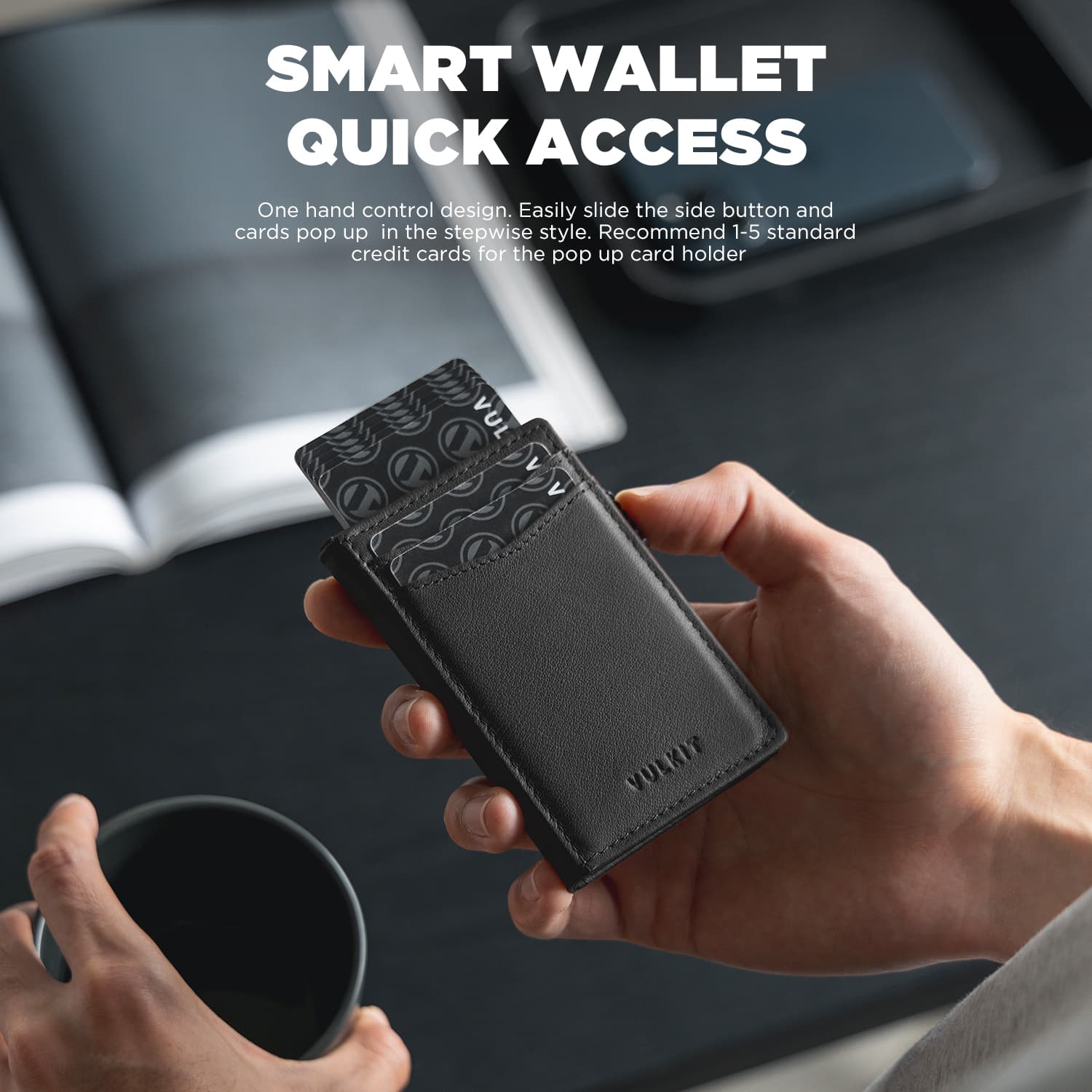 VC315P - Minimalist Top Grain Leather Wallet with ID Window, RFID Blocking, Pop Up Card Holder & Magnetic Closure