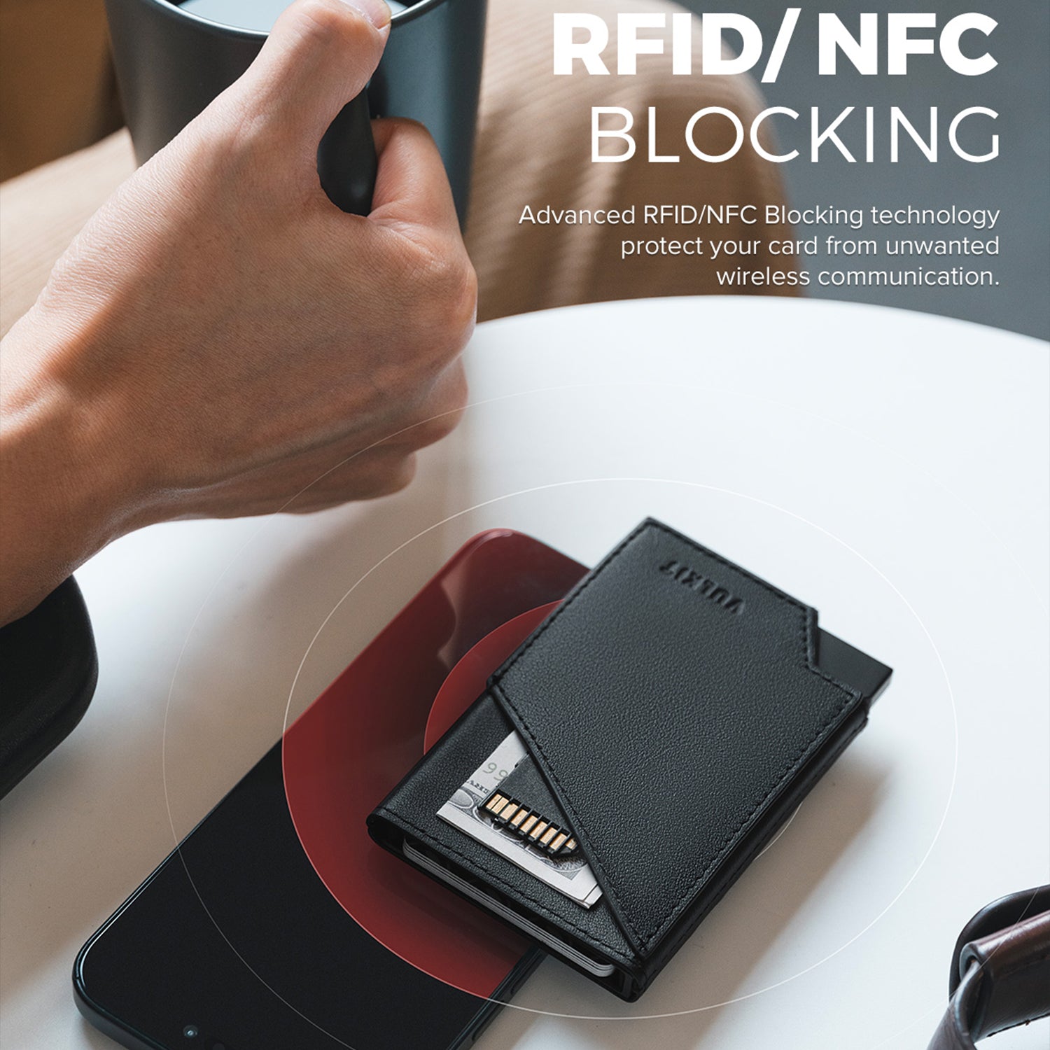 VC401P - RFID Blocking Genuine Leather Pop-Up Card Wallet – VULKIT