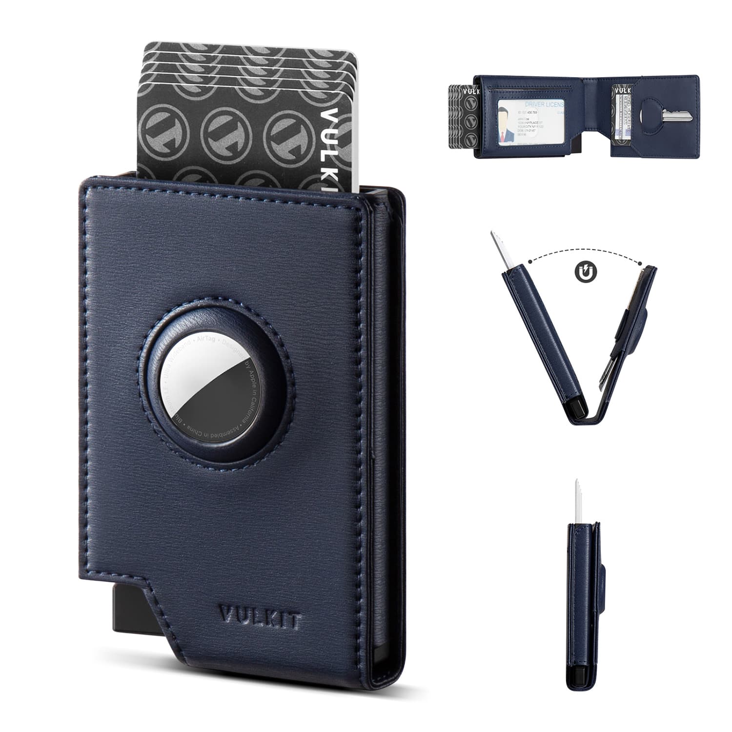 VC417 RFID Blocking Pop-Up Wallet with AirTag Holder, ID Windows Key Slot VC417-Navy