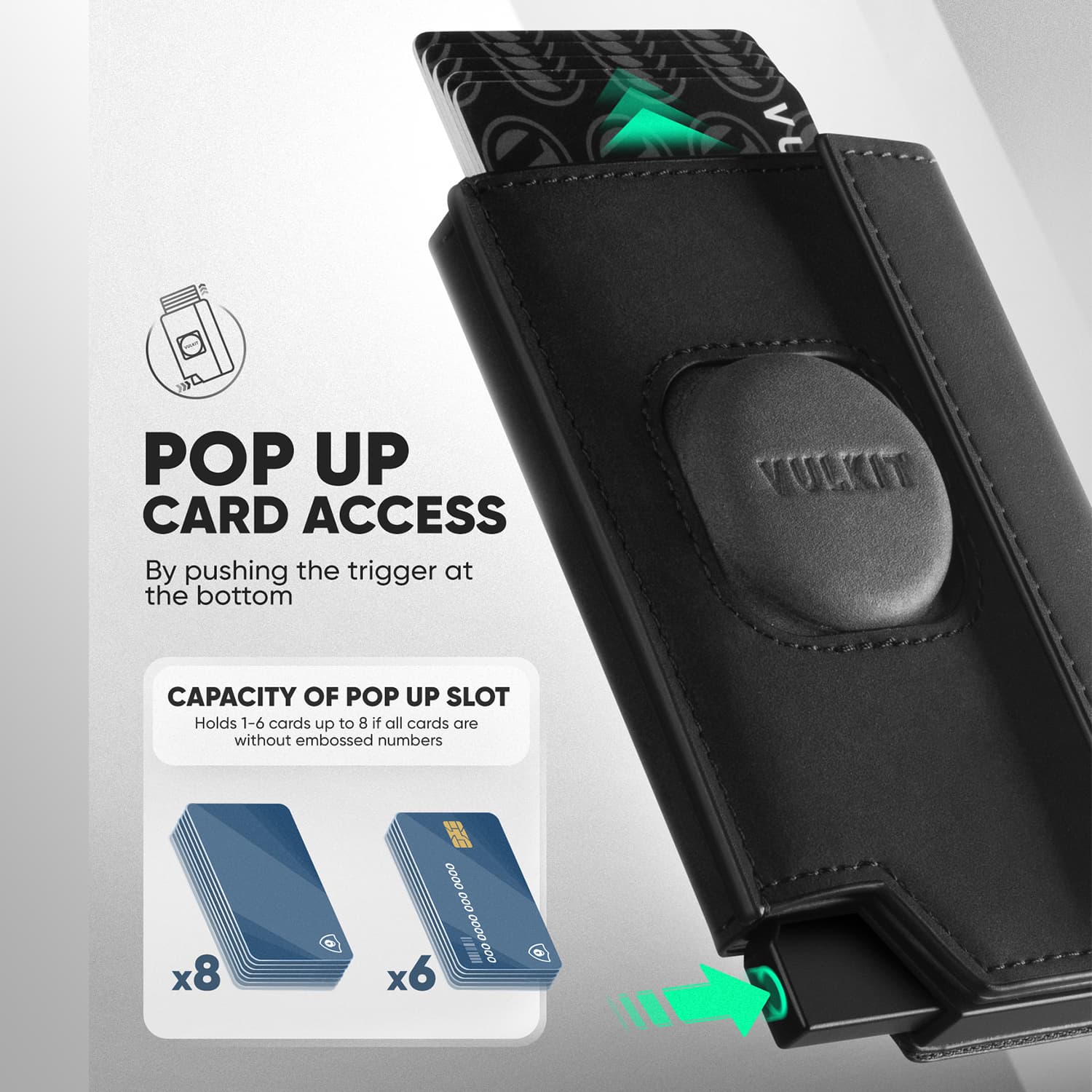 VC418 - Card Holder with Airtag Cover, Pop-Up Credit Card Ejector RFID Blocking, ID Window and Coin Pocket, Magnetic Closure