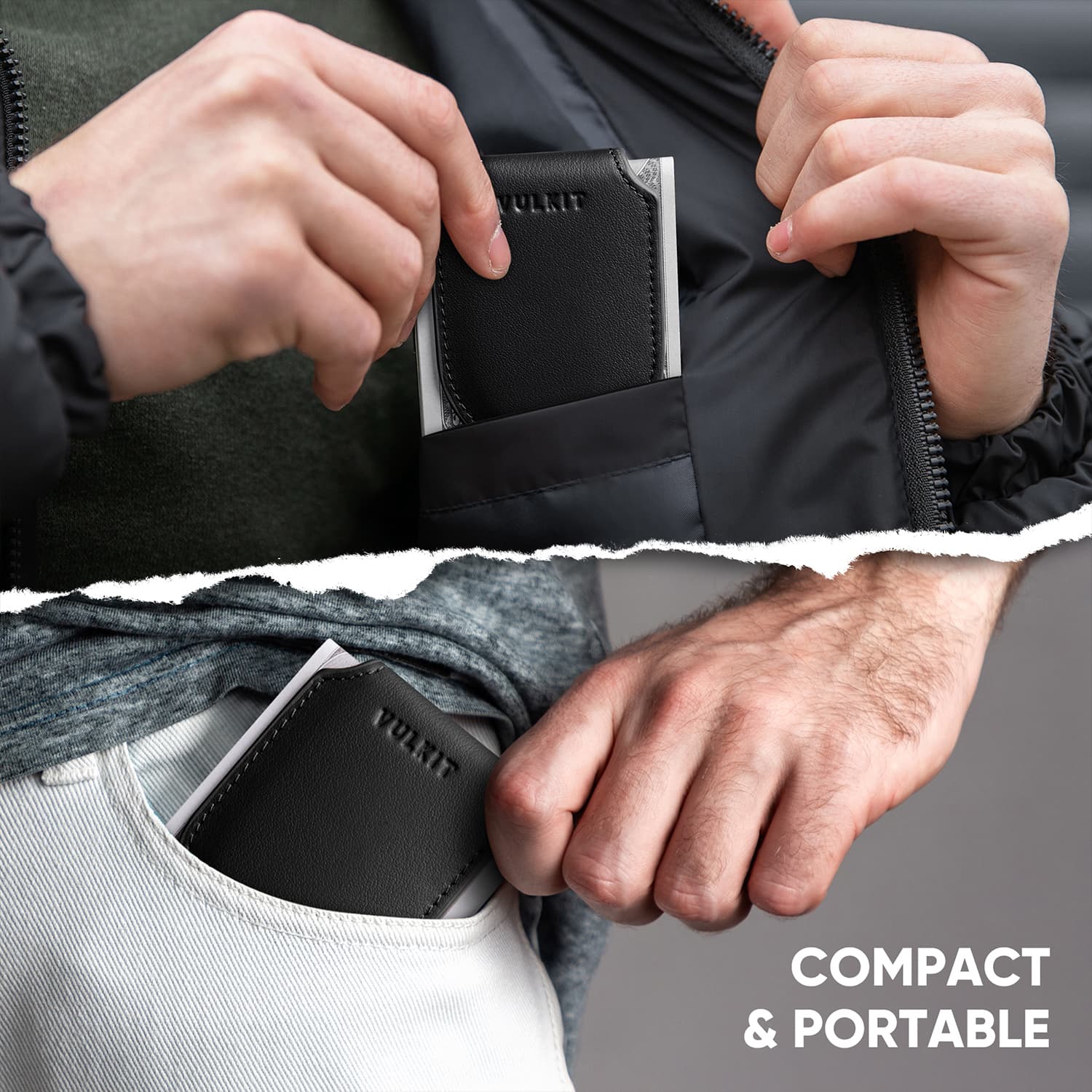 VMC103P - Genuine Leather  Magnetic Money Clip, Minimalist Design, Holds Up to 20 Cash