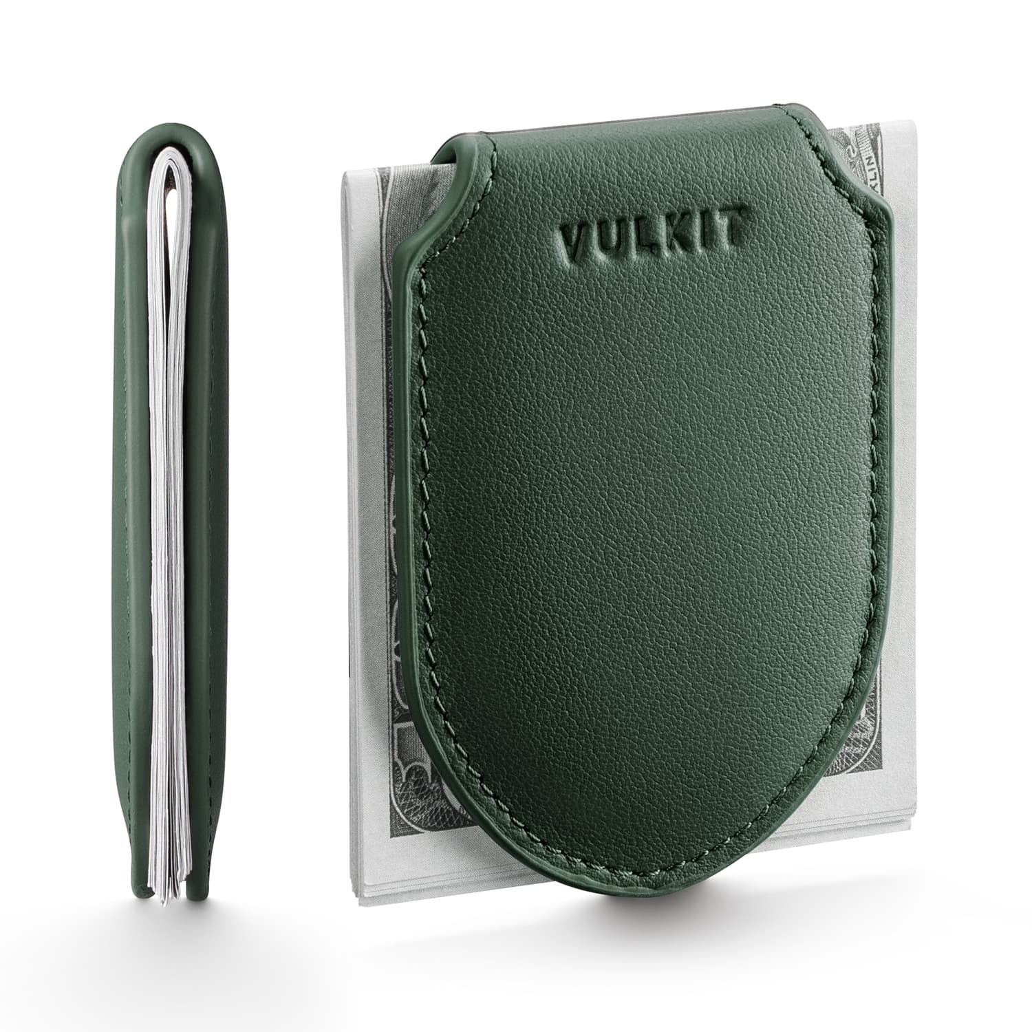 VMC103P - Genuine Leather  Magnetic Money Clip, Minimalist Design, Holds Up to 20 Cash