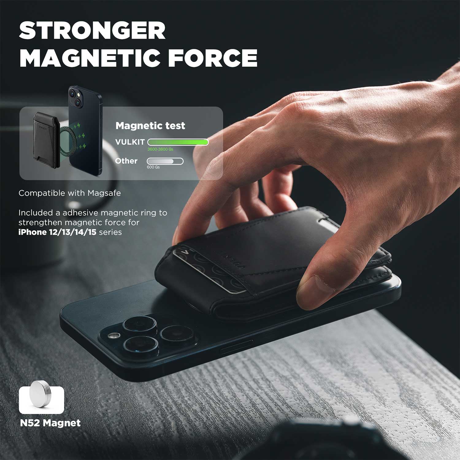 VPA109-Magnetic RFID Leather Phone Wallet with Adapted Magnetic