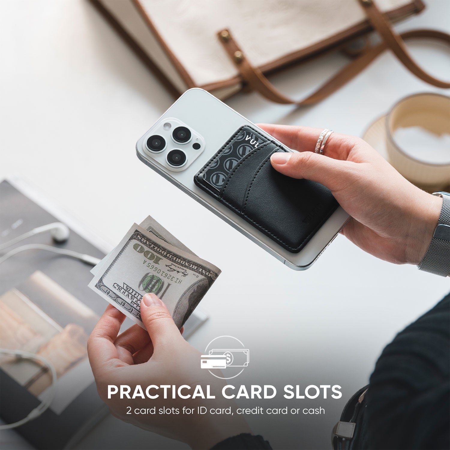 VPA117-Slim Magnetic Leather Phone Card Holder RFID Blocking for
