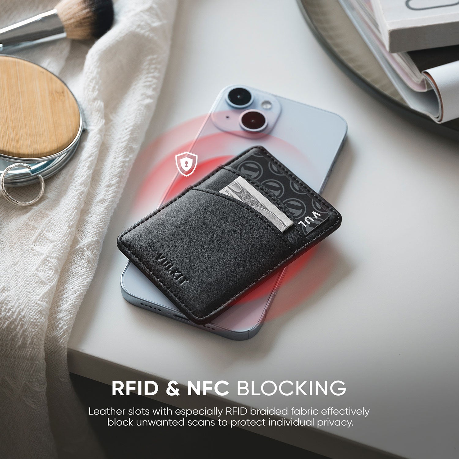 VPA117-Slim Magnetic Leather Phone Card Holder RFID Blocking for