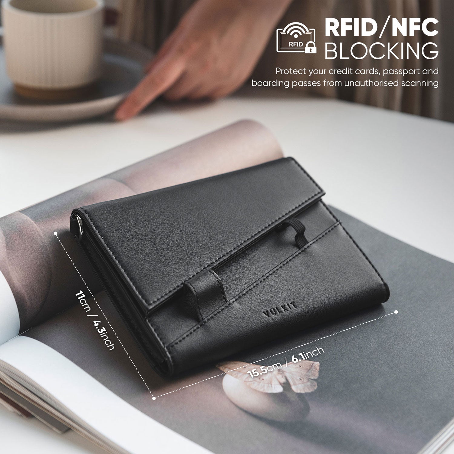 VPW105- RFID Blocking Leather Passport Holder Wallet with Lanyard