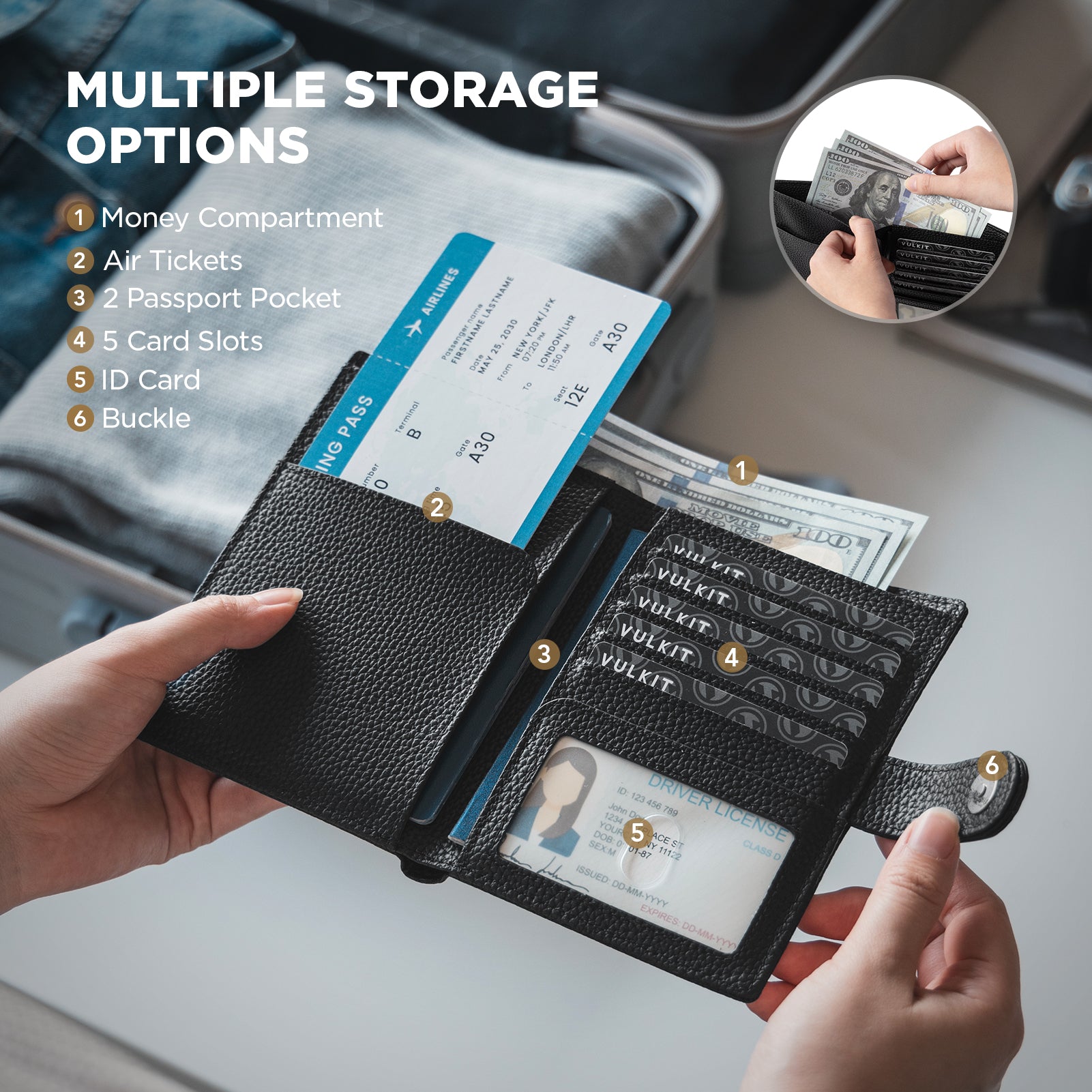 VPW110 - Leather Passport Holder for 2 Passports, RFID Blocking