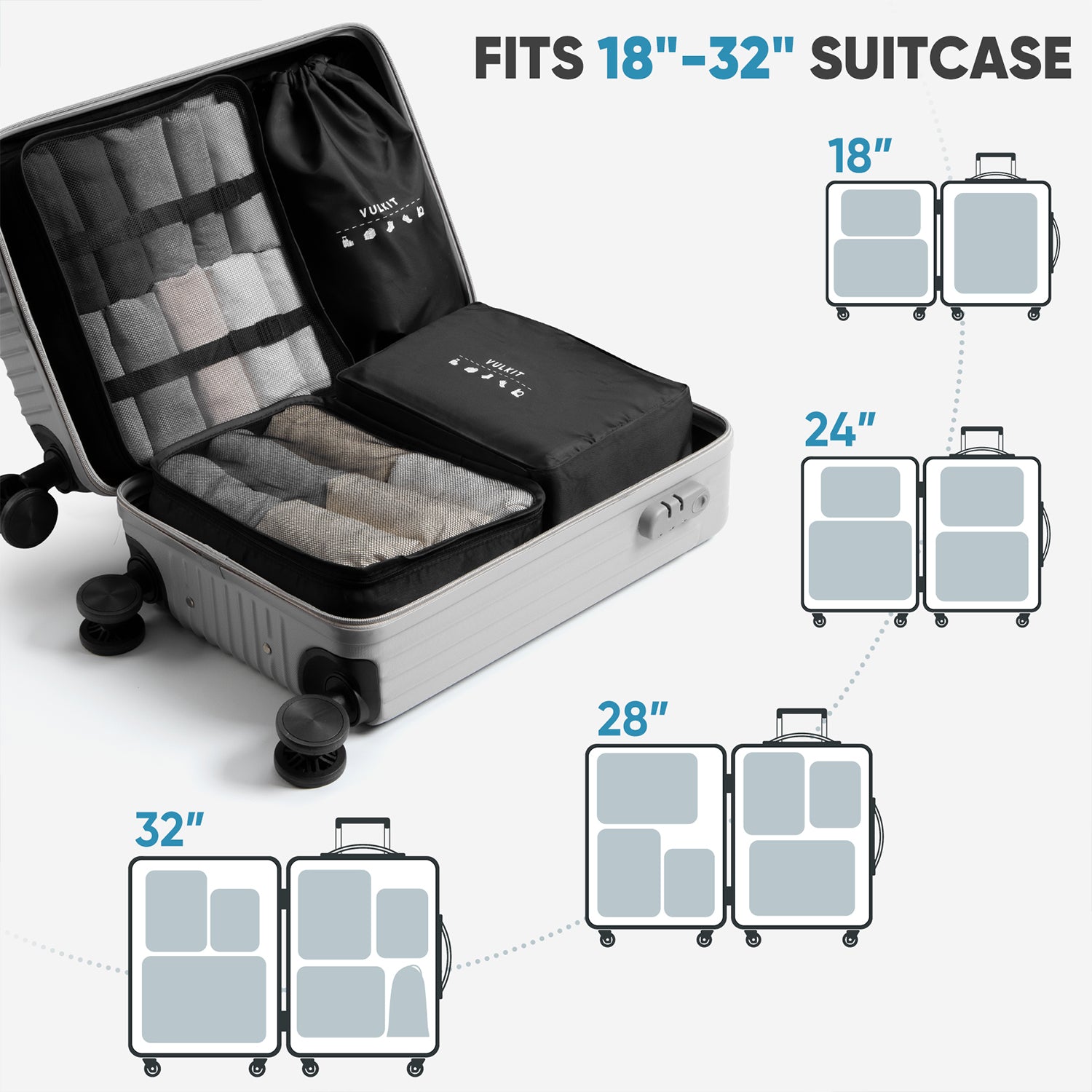VTB100 - 7PCS Waterproof Travel Packing Cubes Set for Suitcase and