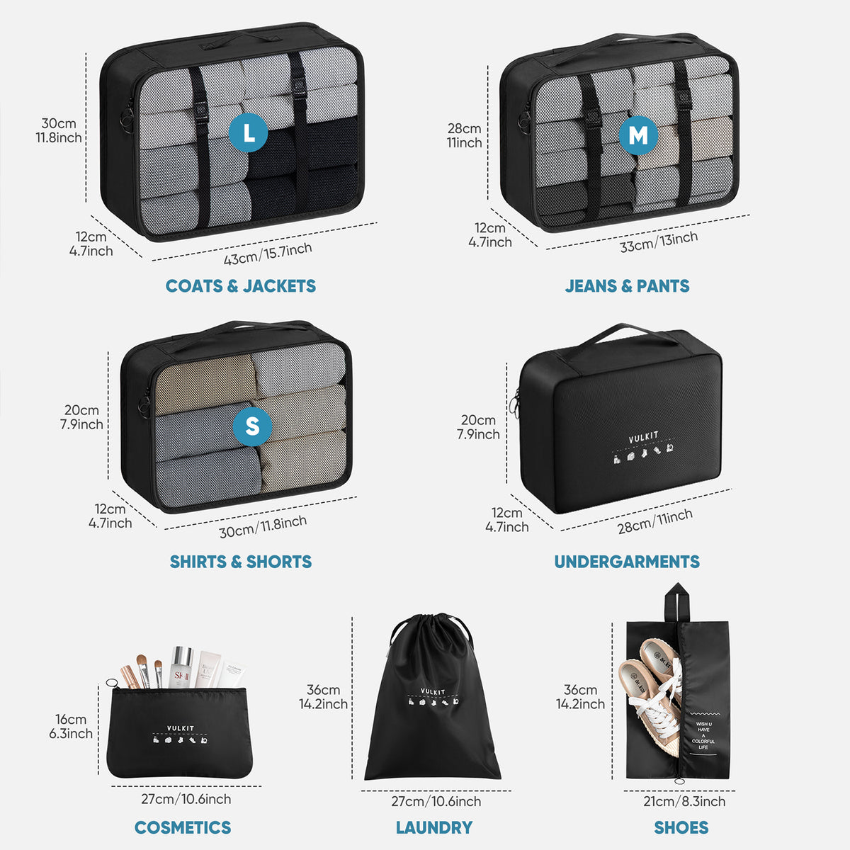 Waterproof Packing VTB100 - 7PCS Waterproof Travel Packing Cubes Set for Suitcase and Bac ...