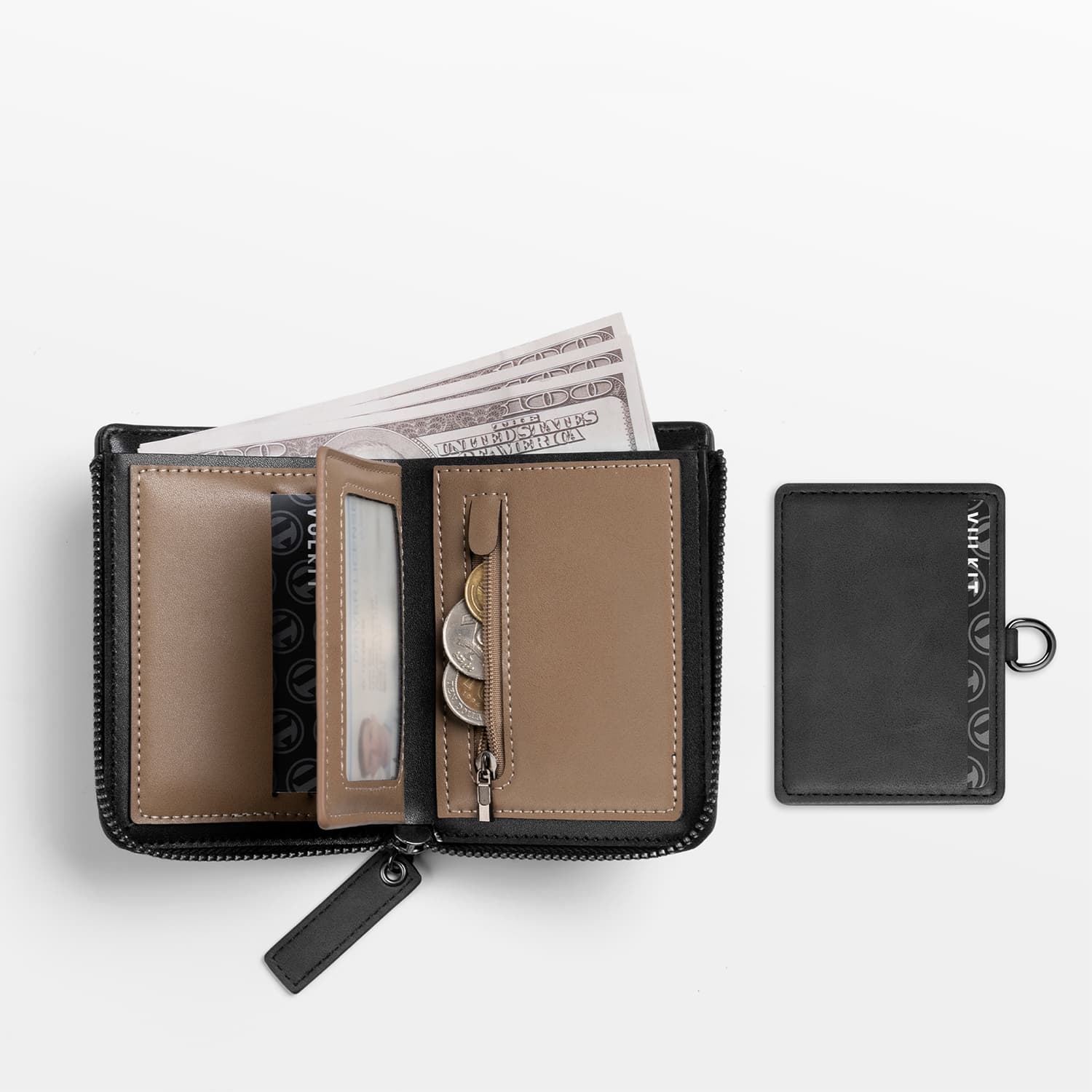 VW117 - RFID Blocking Leather Zippered Bifold Wallet with Coin