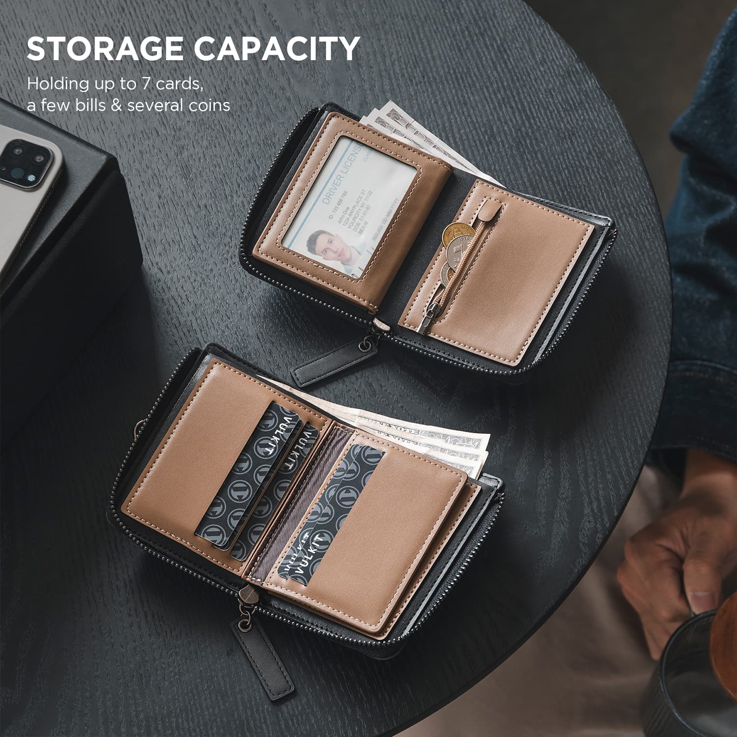 VW117 - RFID Blocking Leather Zippered Bifold Wallet with Coin