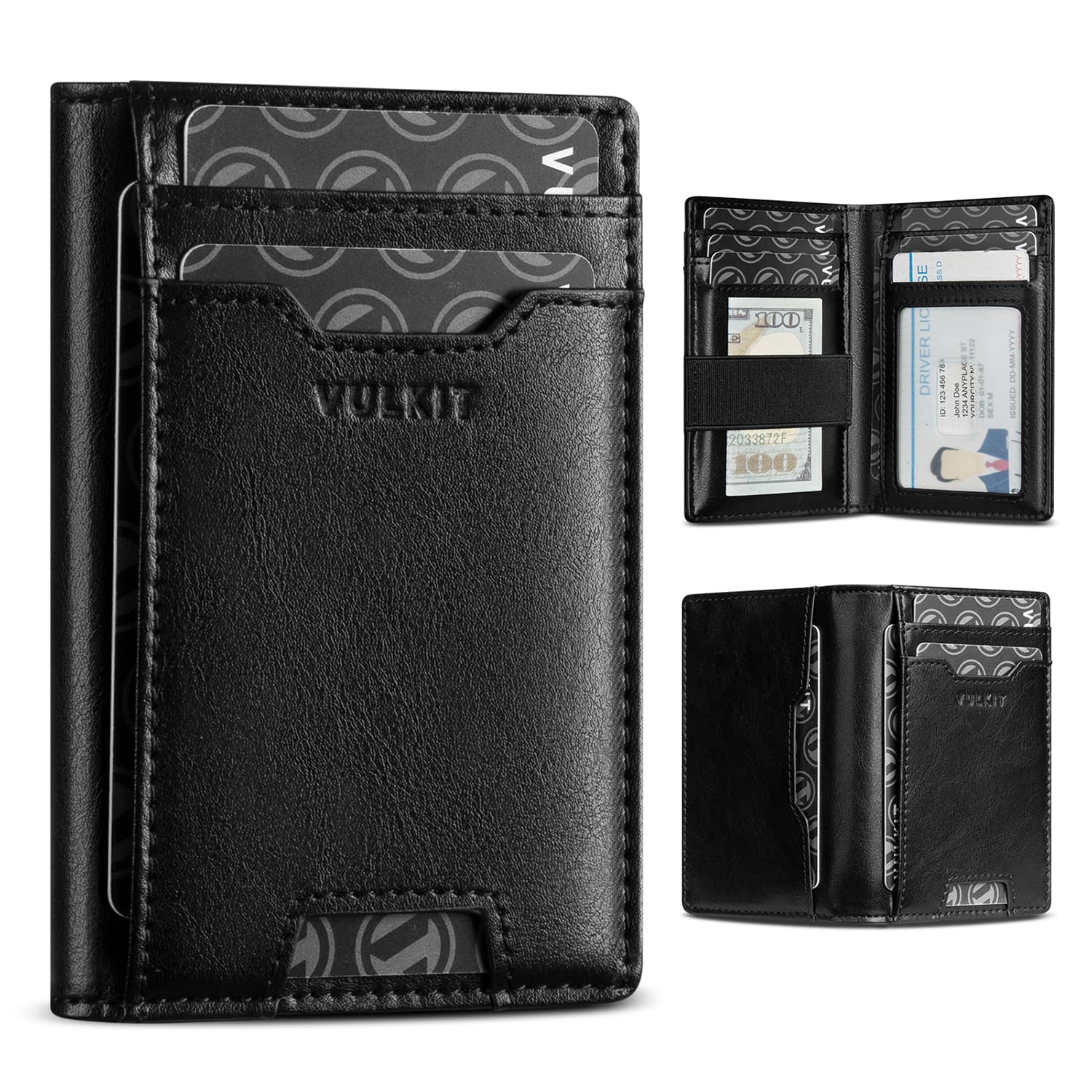 VW123 - Palm-Size RFID Blocking Slim Leather Credit Card Holder, 10 Slots with Money Band