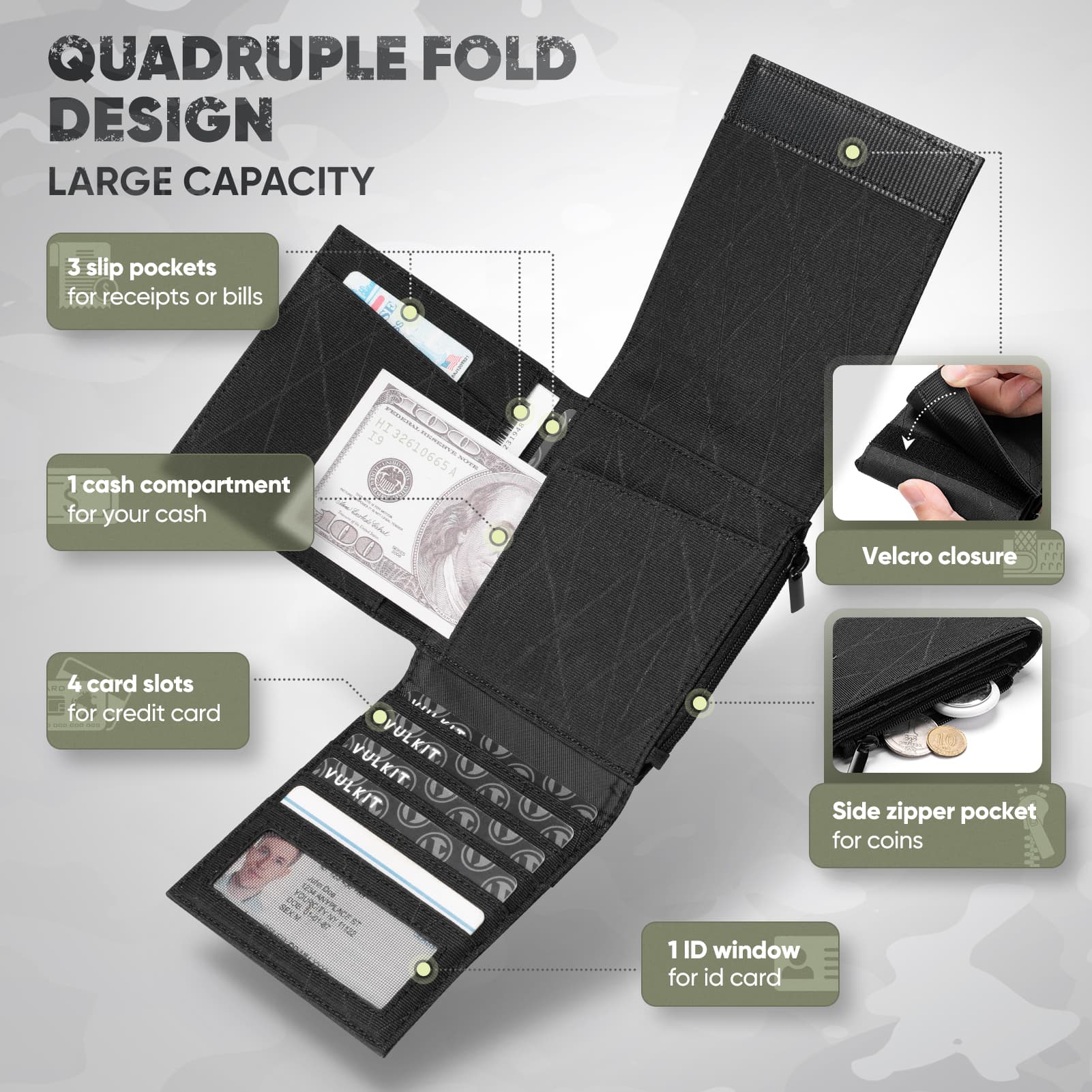 RUGBY FABRIC WALLET レジメンタルスカル（新品未使用） VW129 - RFID Blocking Card Holder Minimalist Multifold Magic