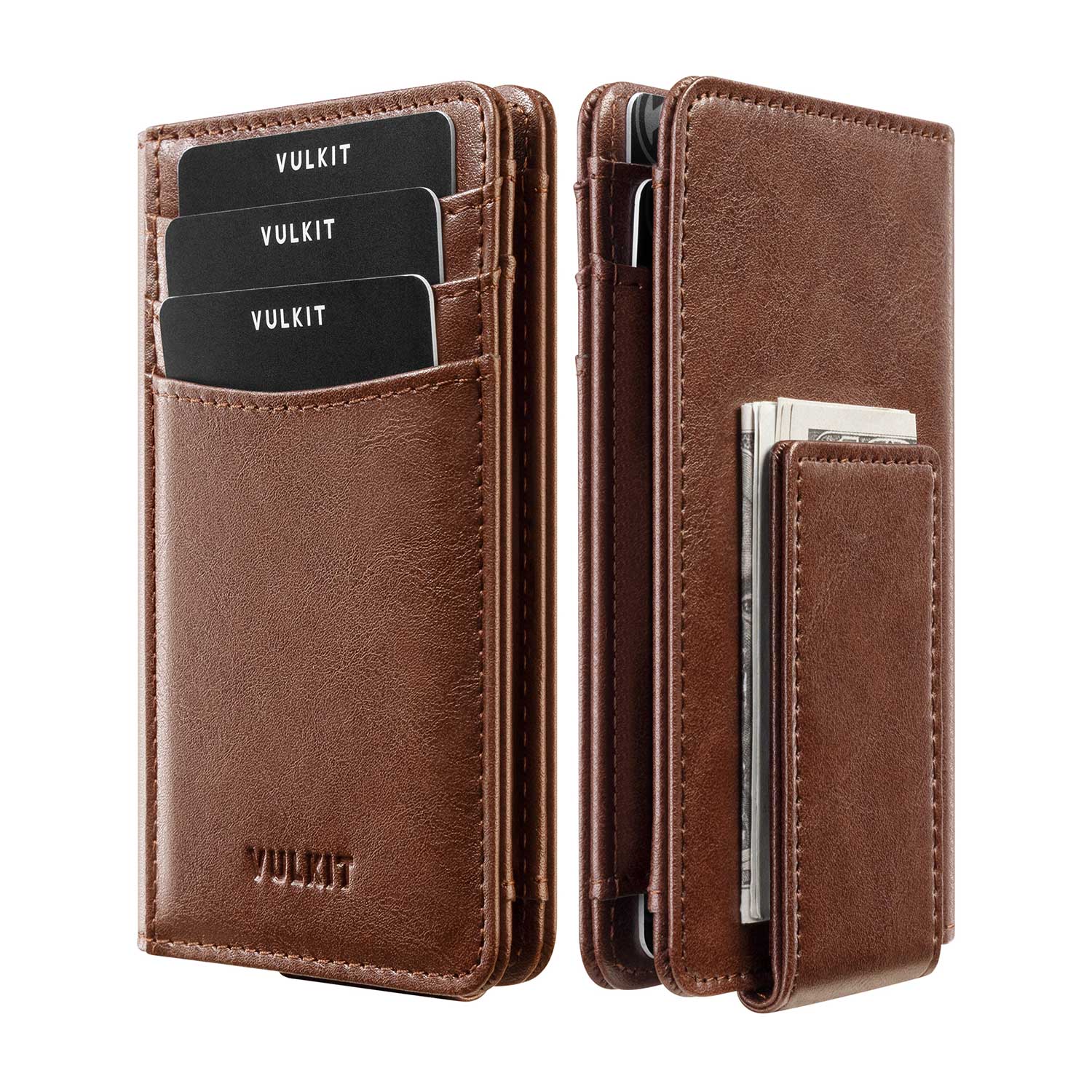VW136 - Slim Leather RFID Wallet with Magnetic Money Clip – VULKIT