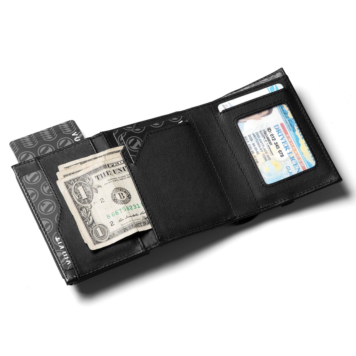 VC311P- Genuine Leather, Banknote Compartment & ID Window Pop-Up