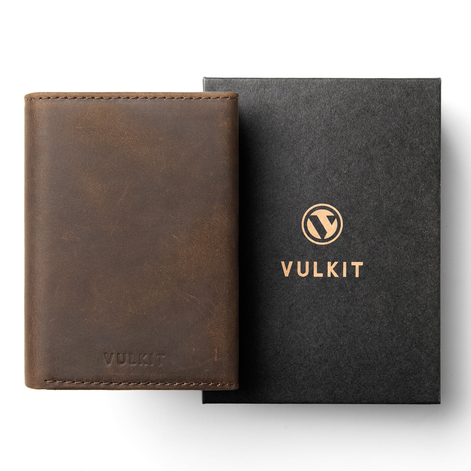 VC302P- Crazy Horse Genuine Leather, Side Slider Mechanism, Back Zipper  Slot, Magnetic Strip Closure Tri-fold Wallet