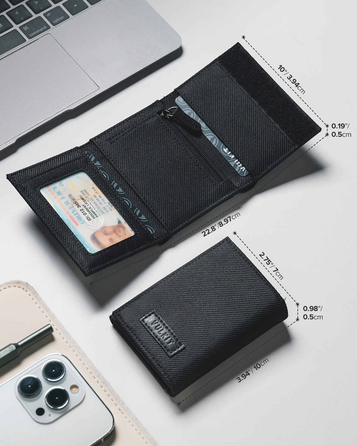 VW108- Minimalist Trifold Wallet for Men with an ID window & a Zipper Pocket Inside