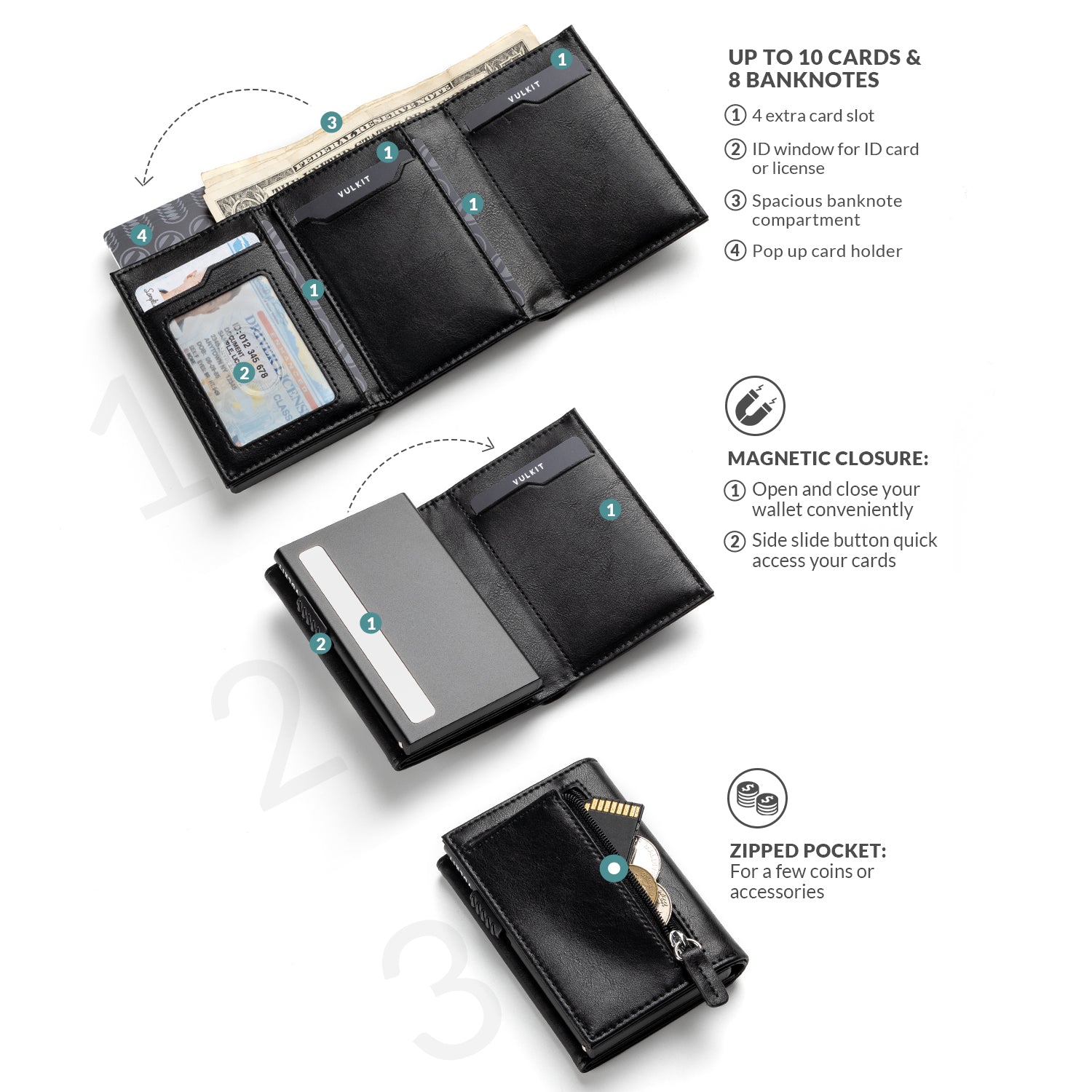 VC102 VULKIT Double Aluminum Cases Pop Up Card Holder Wallet