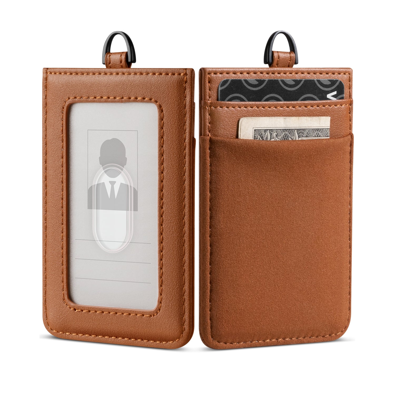 Badge Holder with Zipper, PU Leather ID Badge Card Holder Wallet