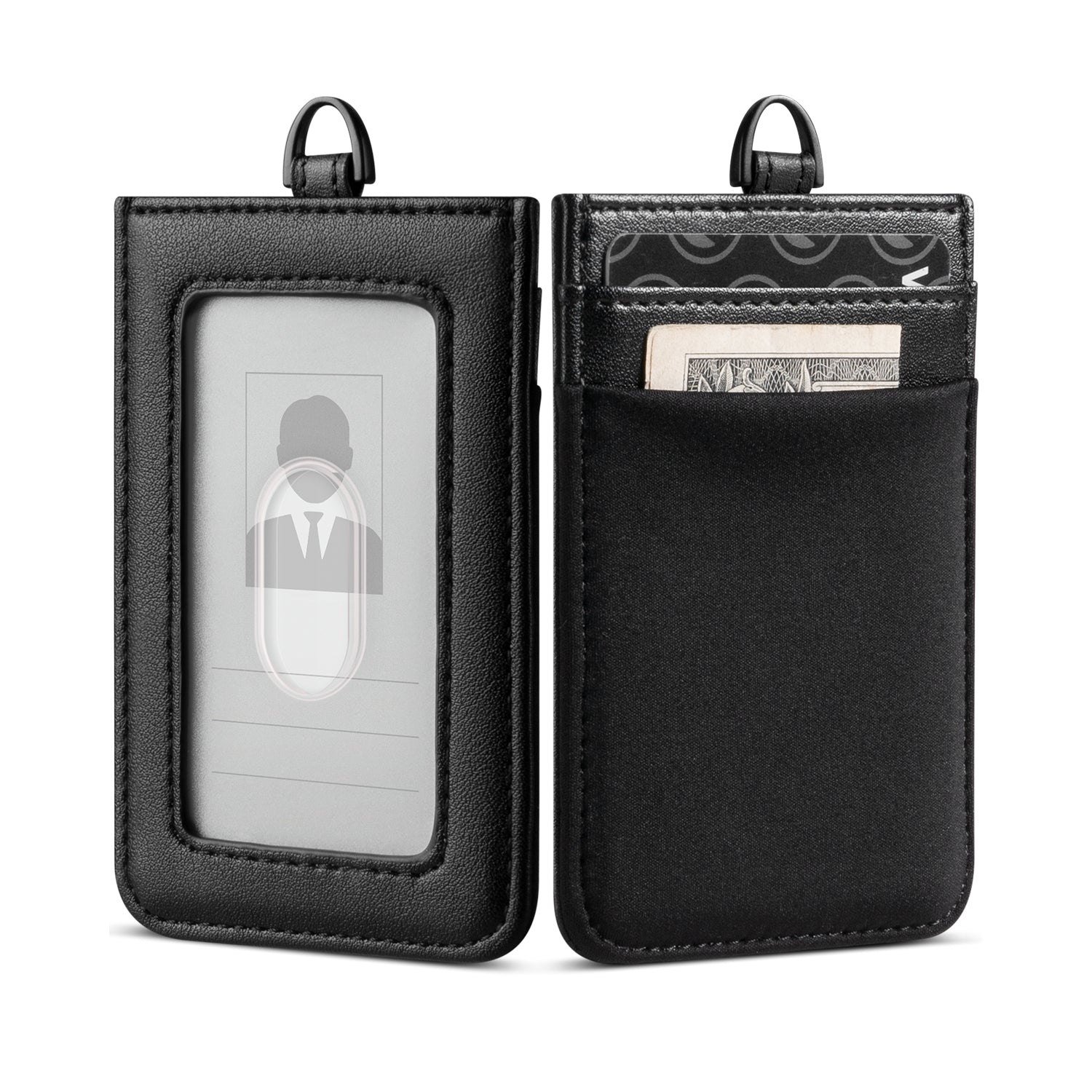 Buy Black Vertical ID Card Holder Genuine Leather Strap Lanyard Online in  India 