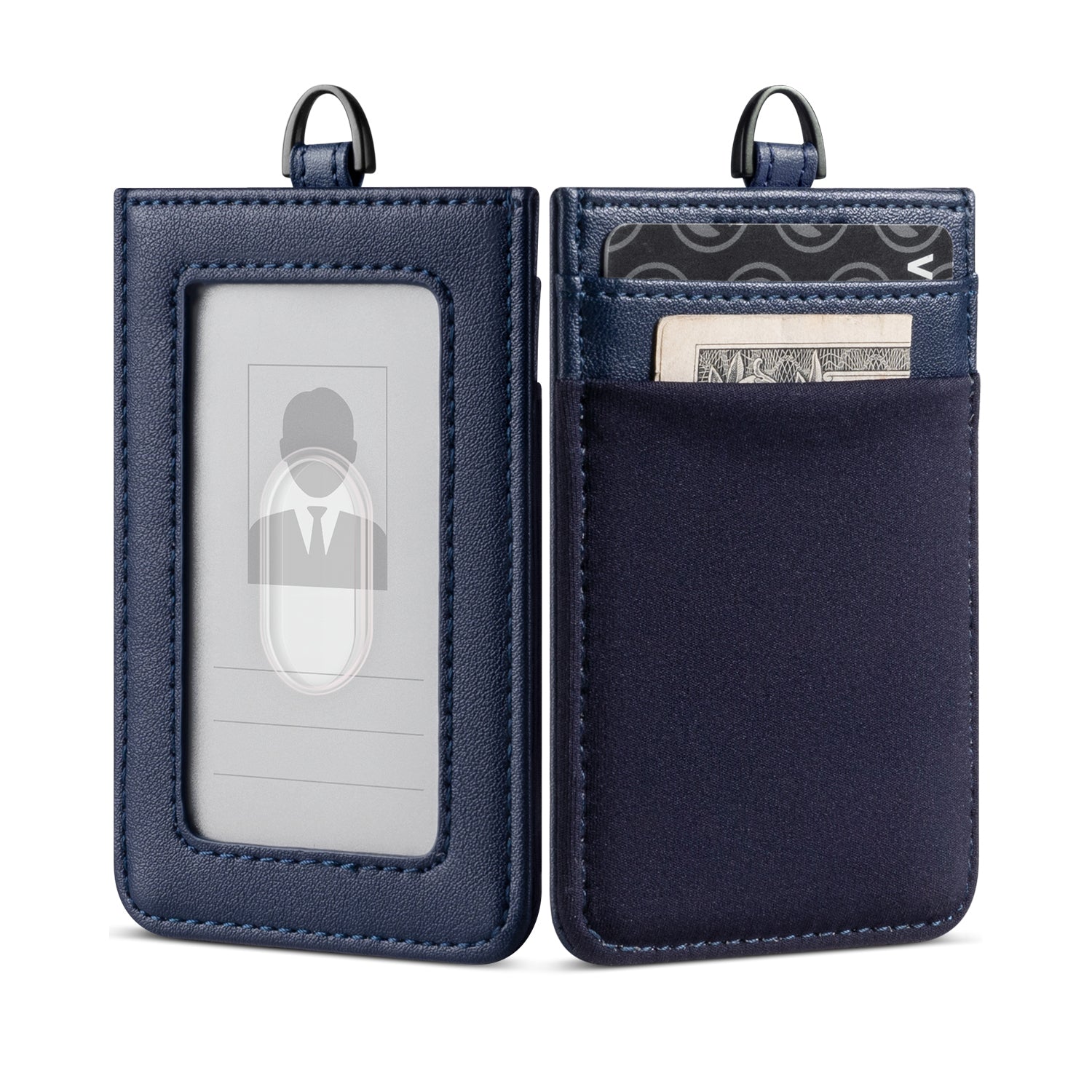  Slim Badge Holder Wallet, PU Leather Vertical Name
