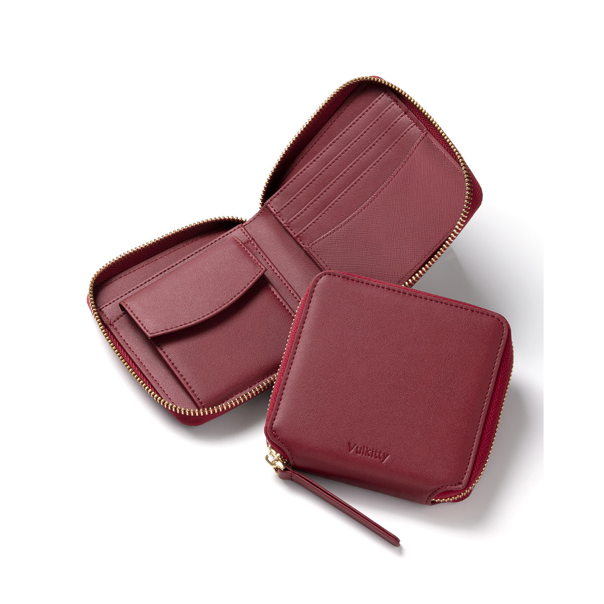 KW104- Women Bifold Leather Wallet with Zipper Pocket Case KW104-Wine