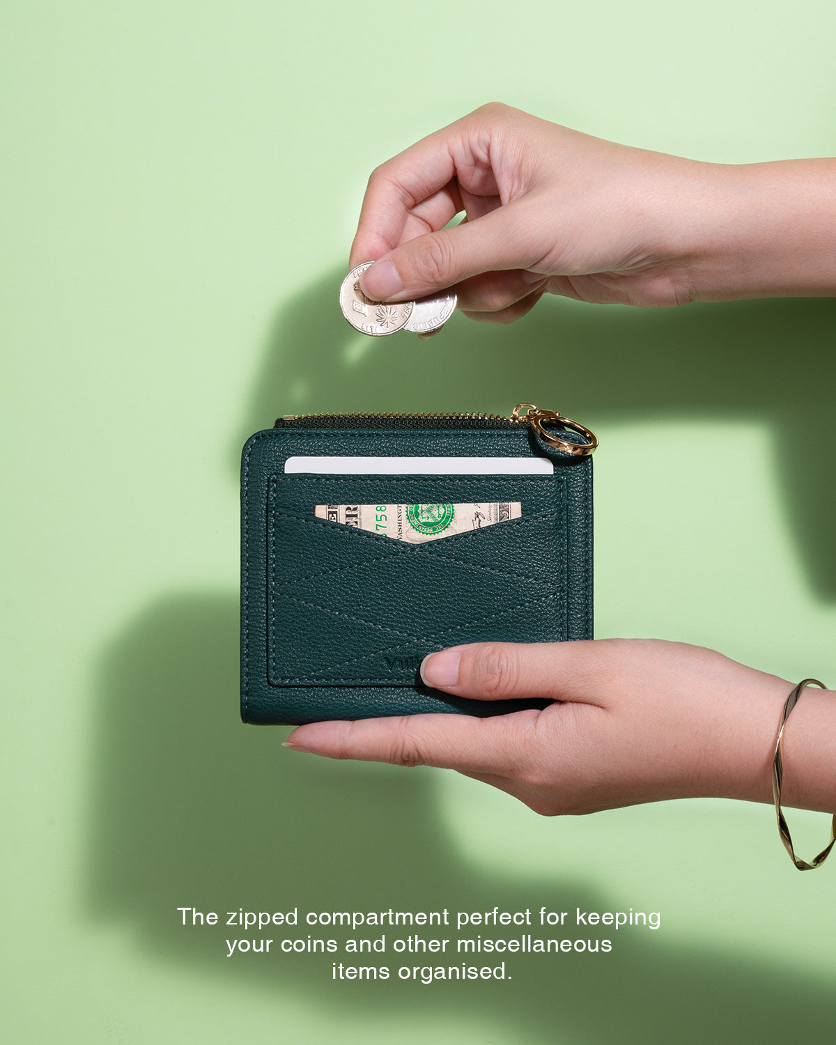 KW105- Women Bifold Small Compact Wallets with Zipper Pocket & ID Window KW105-Pale-Pink