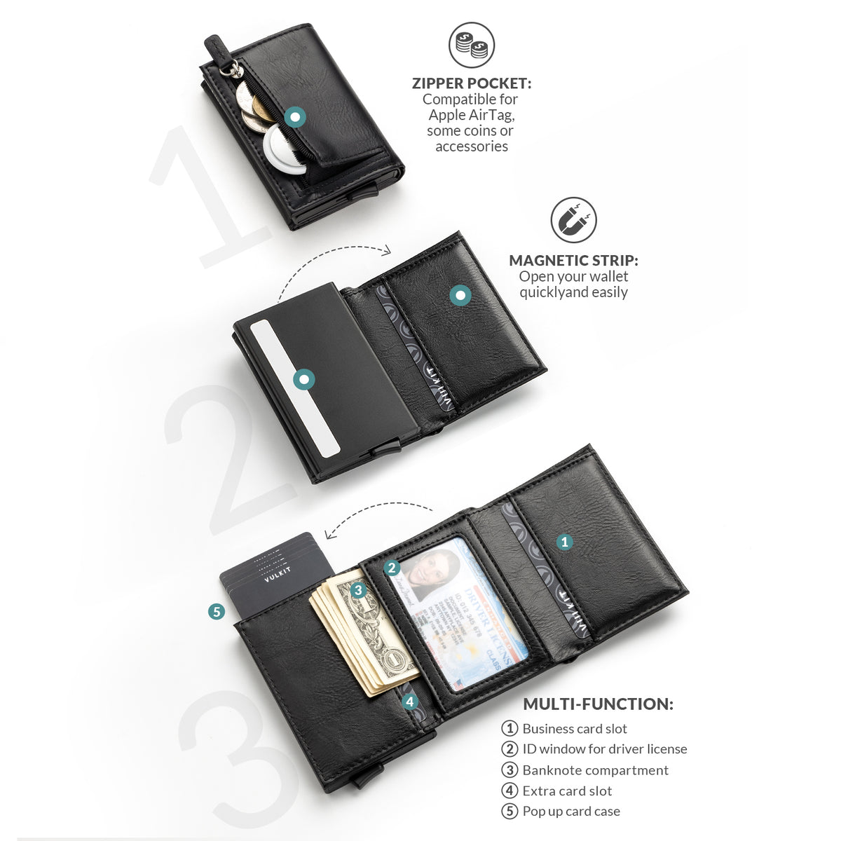 VC203 - Slim Pop-Up RFID Wallet with Magnetic Closure
