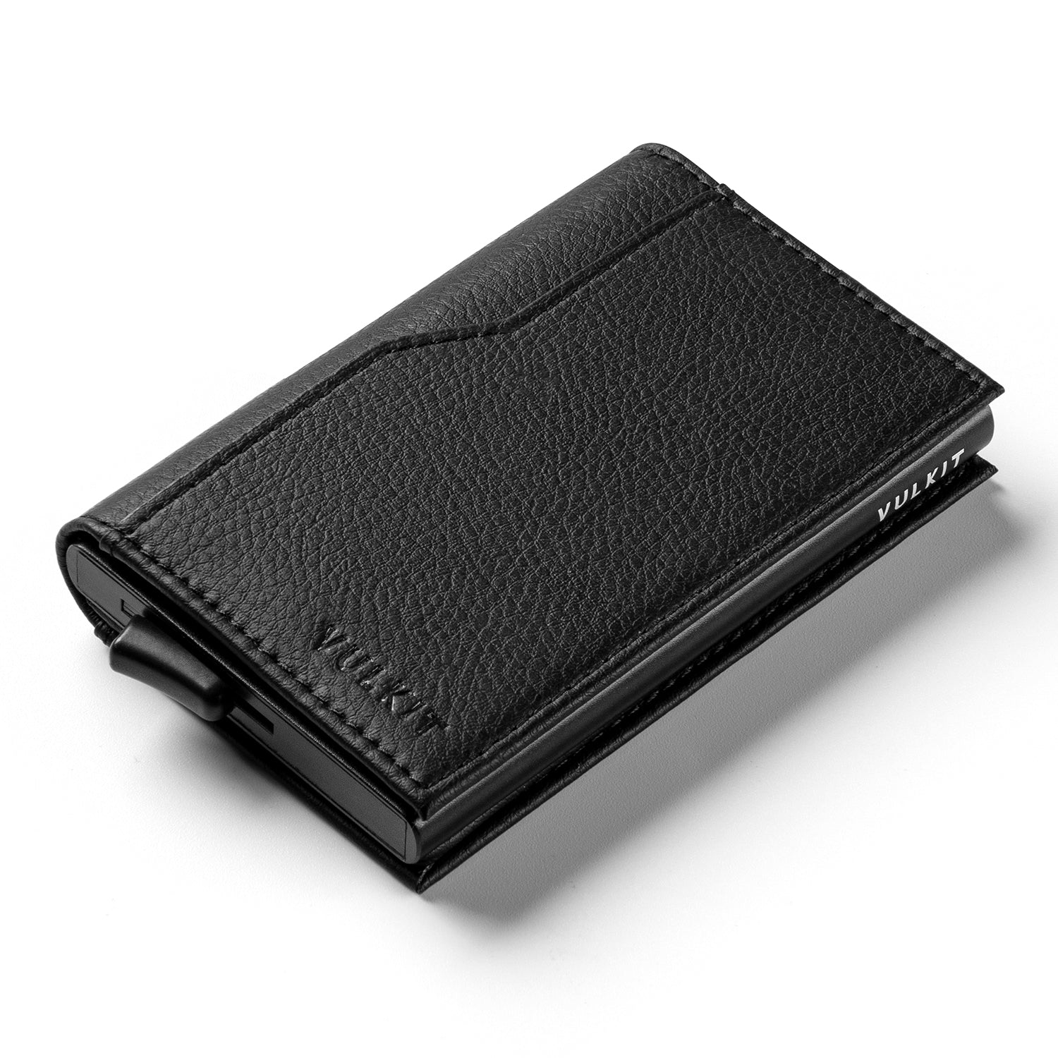 VULKIT Pop Up Wallet Automatic Leather Slim Credit Card Holder RFID  Blocking Metal Double Card Case for Men and Women Carbon Fiber Black