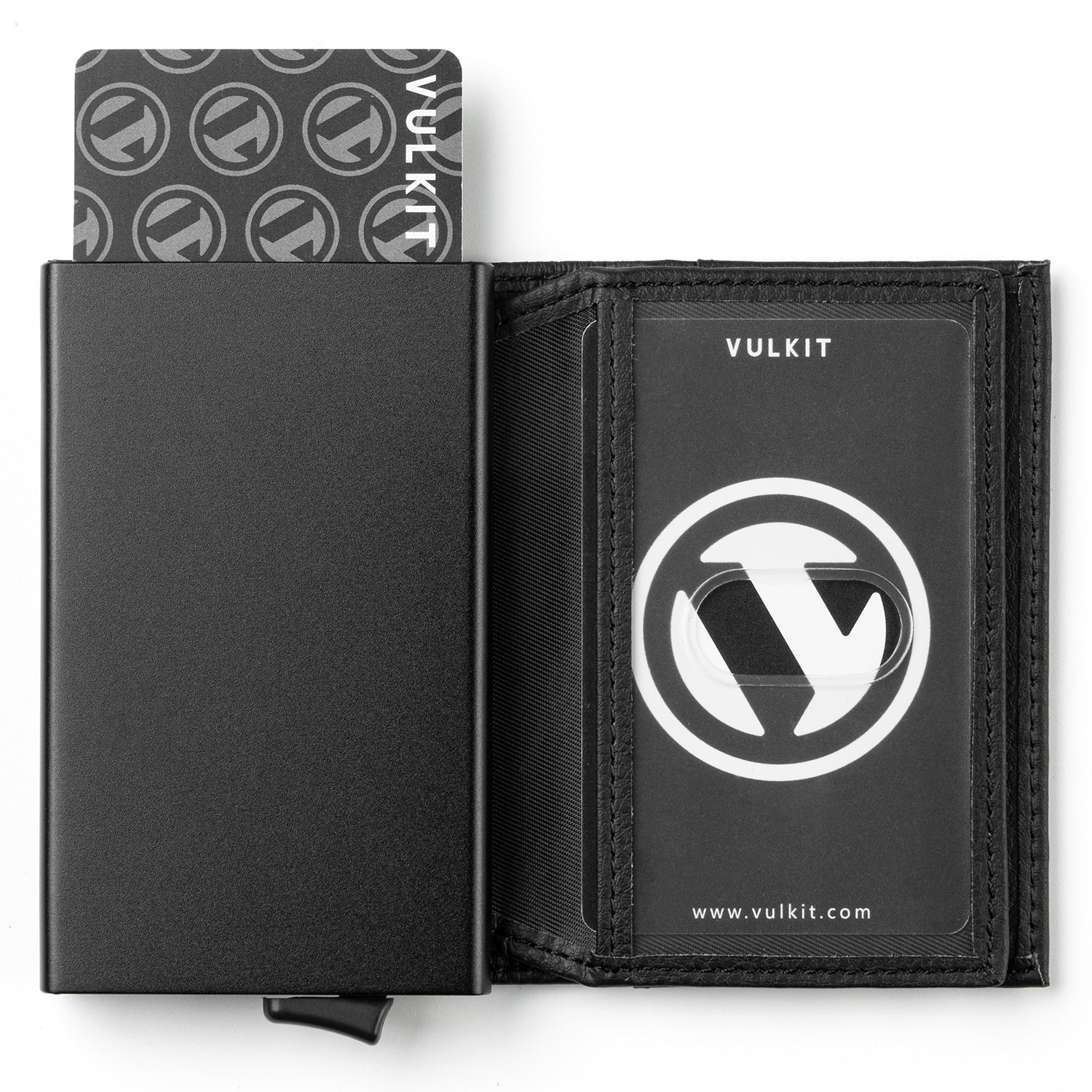 VULKIT Card Holder Wallet with Coin Pocket Magnetic Closure Pop Up Cards  With ID Window Leather Wallet for Cash & Credit Cards, Grain Black
