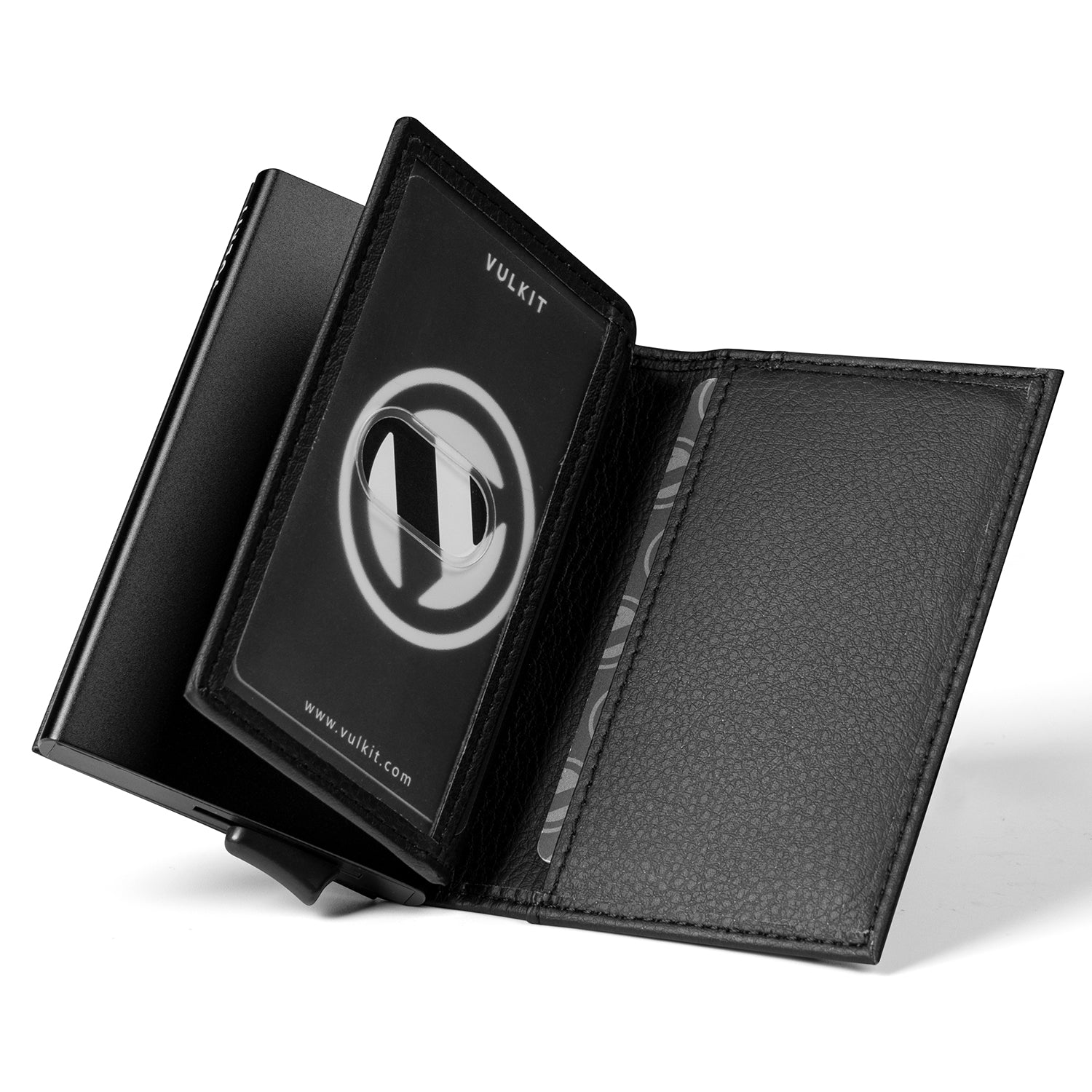VULKIT Card Holder Wallet with Coin Pocket Magnetic Closure Pop Up Cards  With ID Window Leather Wallet for Cash & Credit Cards, Black